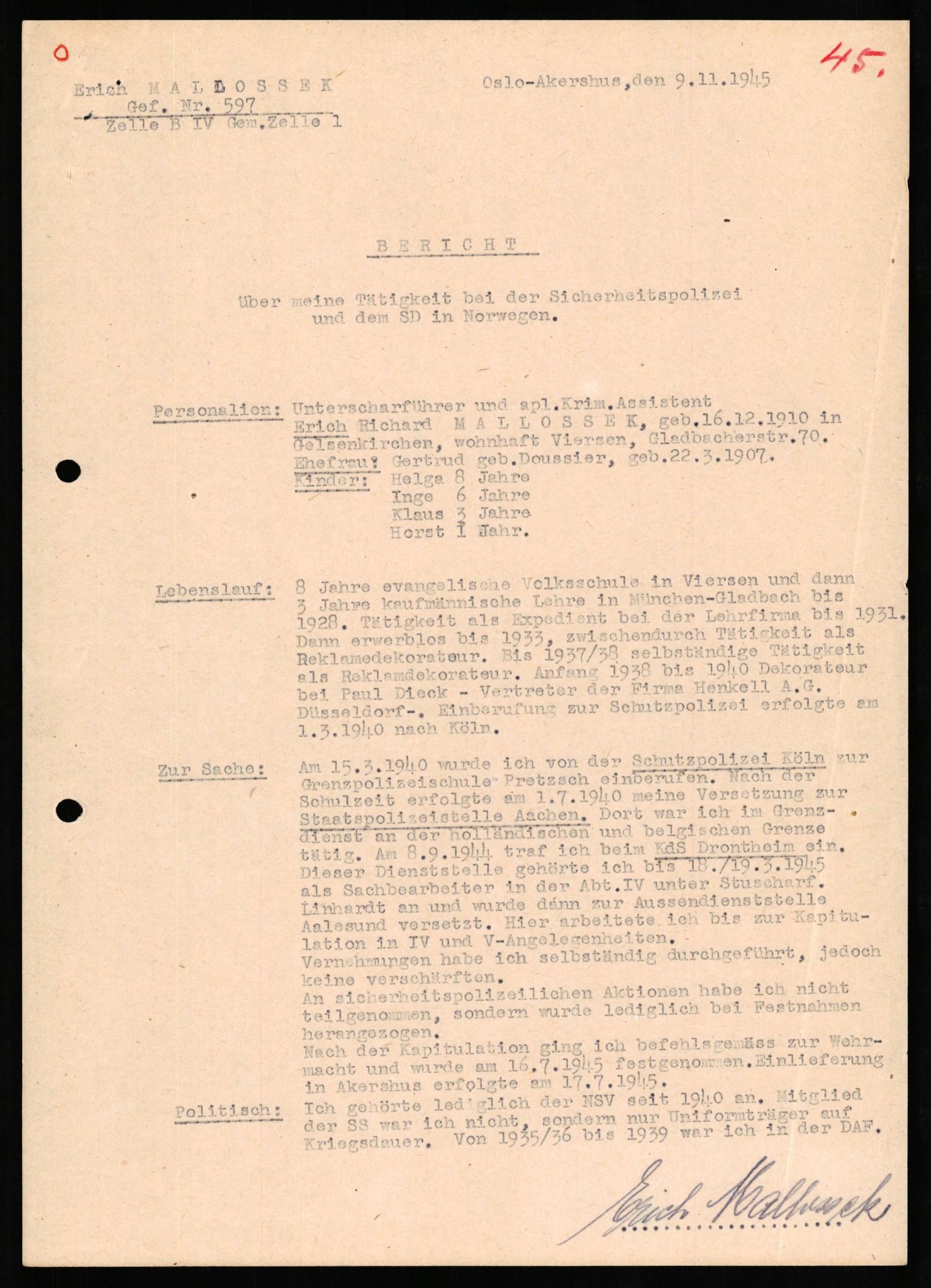 Forsvaret, Forsvarets overkommando II, AV/RA-RAFA-3915/D/Db/L0021: CI Questionaires. Tyske okkupasjonsstyrker i Norge. Tyskere., 1945-1946, s. 113