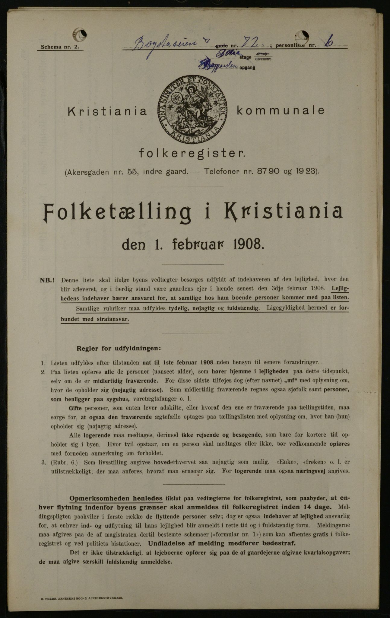 OBA, Kommunal folketelling 1.2.1908 for Kristiania kjøpstad, 1908, s. 7393