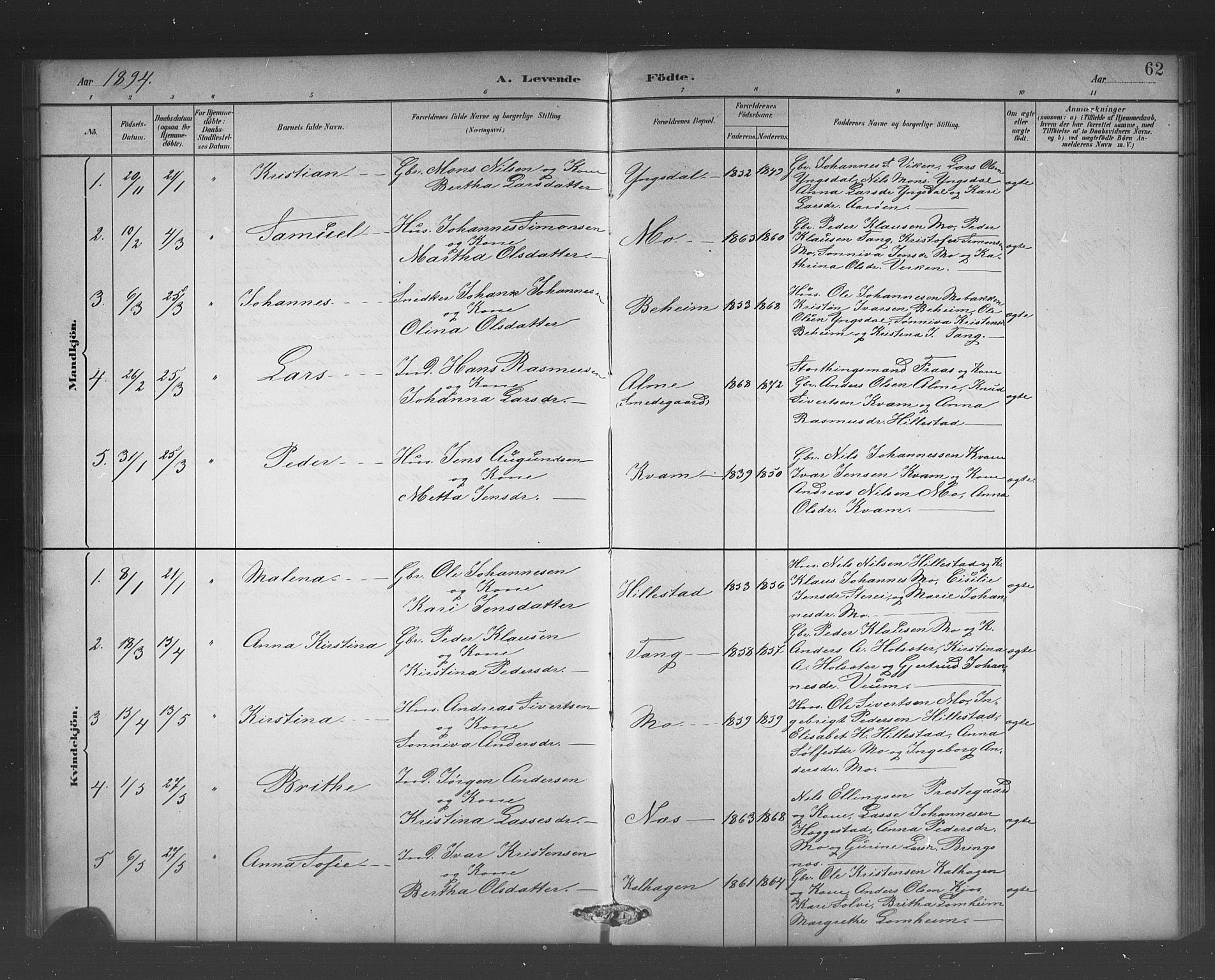 Hafslo sokneprestembete, AV/SAB-A-80301/H/Hab/Habb/L0001: Klokkerbok nr. B 1, 1882-1908, s. 62