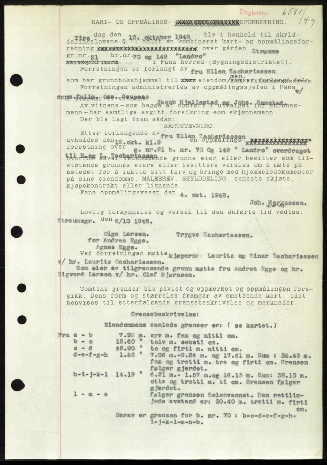 Midhordland sorenskriveri, SAB/A-3001/1/G/Gb/Gbj/L0034: Pantebok nr. A65-67, 1949-1949, Dagboknr: 6581/1949