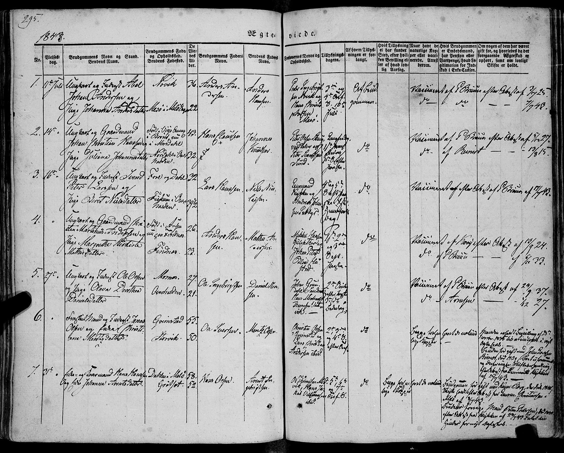 Ministerialprotokoller, klokkerbøker og fødselsregistre - Nordland, AV/SAT-A-1459/805/L0097: Ministerialbok nr. 805A04, 1837-1861, s. 295