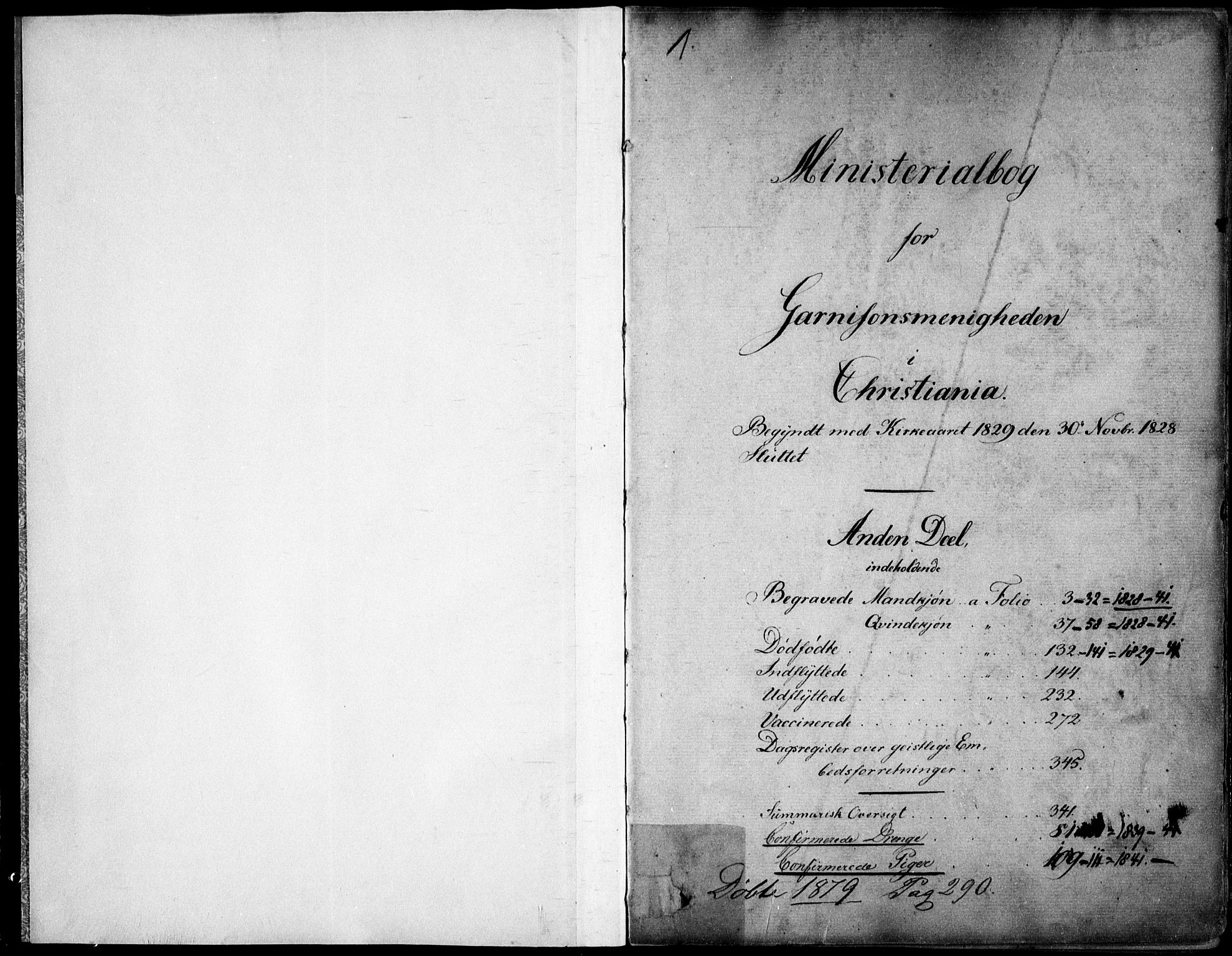 Garnisonsmenigheten Kirkebøker, AV/SAO-A-10846/F/Fa/L0007: Ministerialbok nr. 7, 1828-1881, s. 1