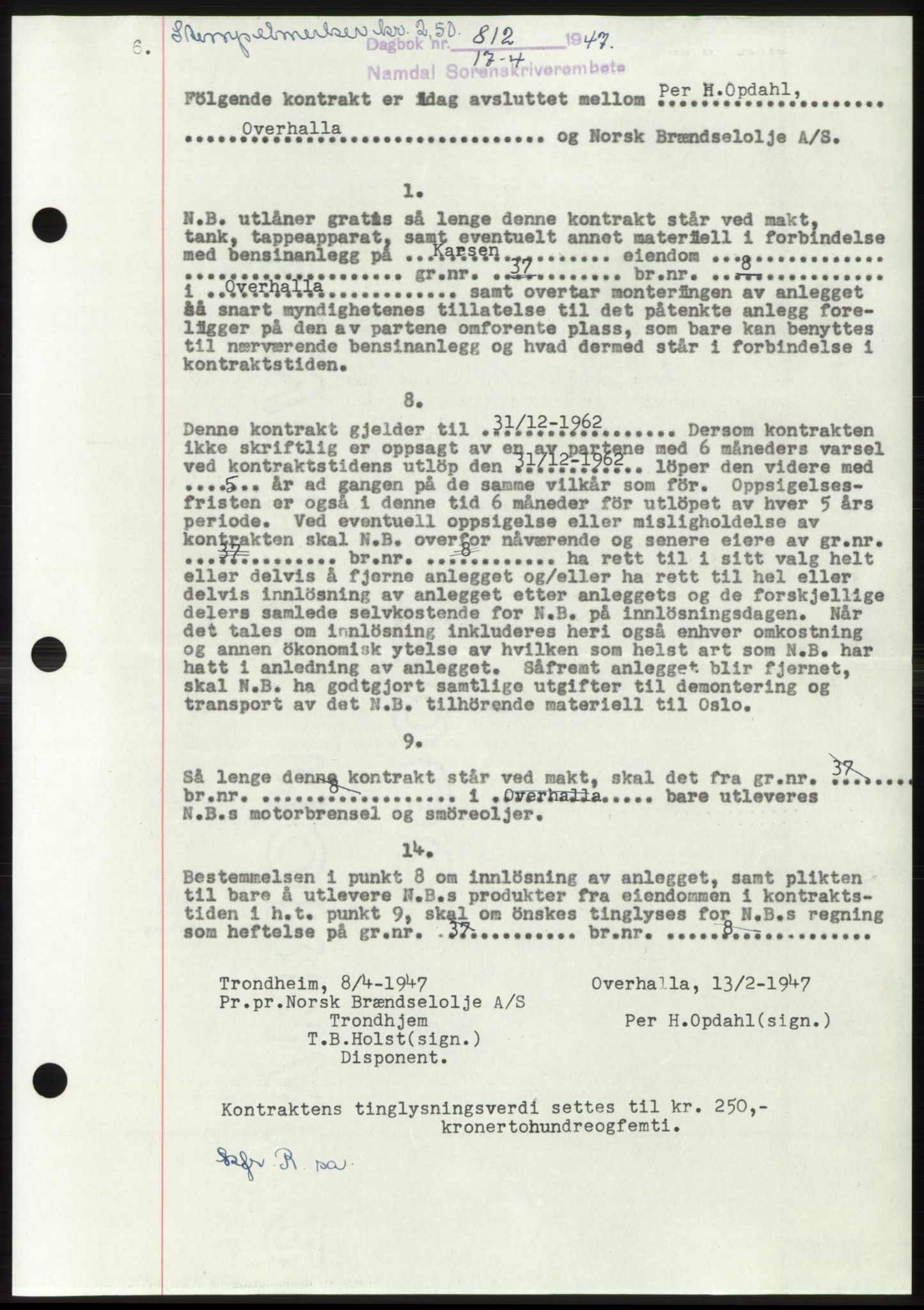 Namdal sorenskriveri, SAT/A-4133/1/2/2C: Pantebok nr. -, 1947-1947, Dagboknr: 812/1947