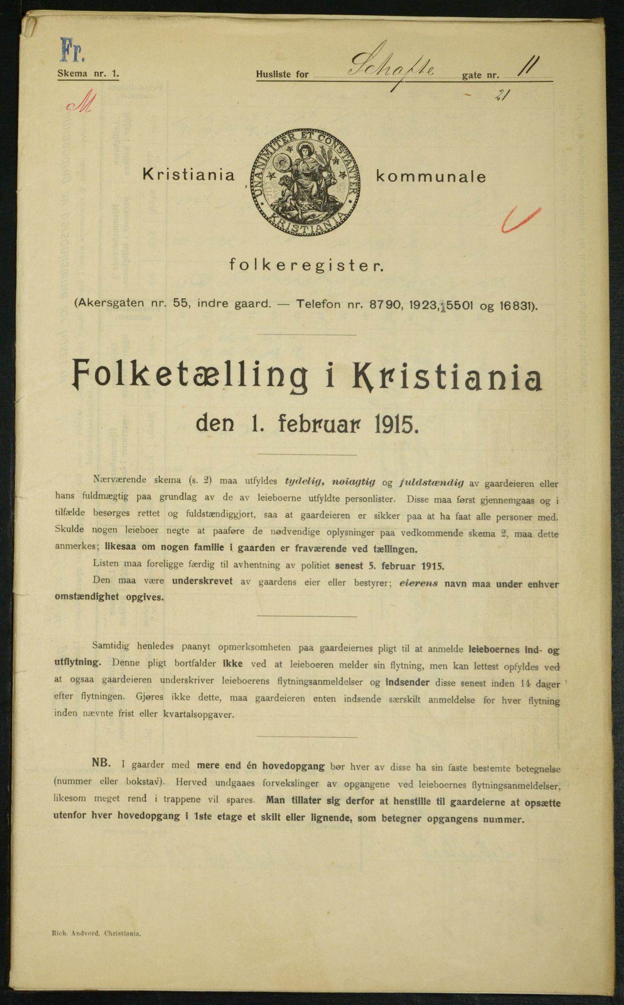 OBA, Kommunal folketelling 1.2.1915 for Kristiania, 1915, s. 88997
