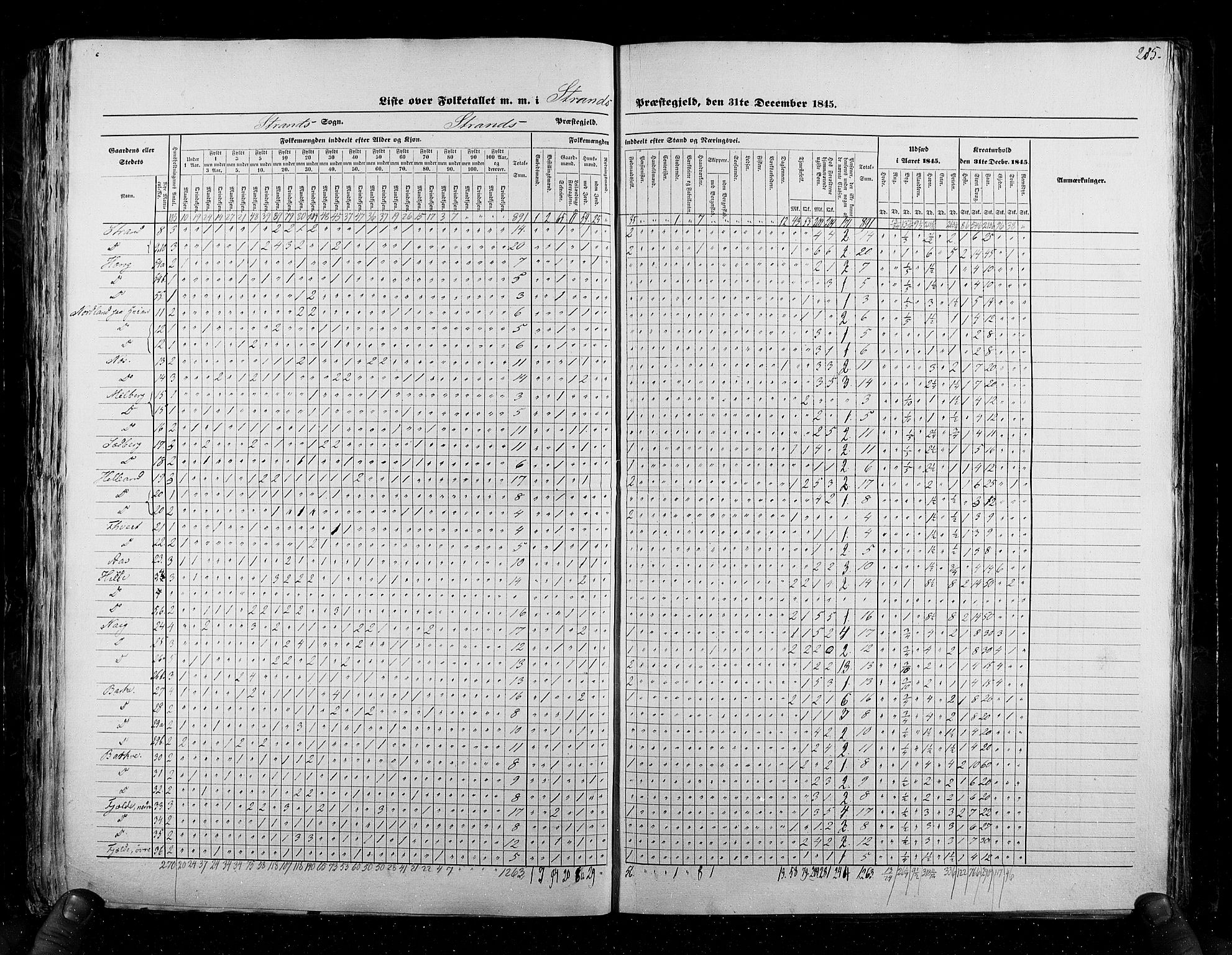 RA, Folketellingen 1845, bind 6: Lister og Mandal amt og Stavanger amt, 1845, s. 285