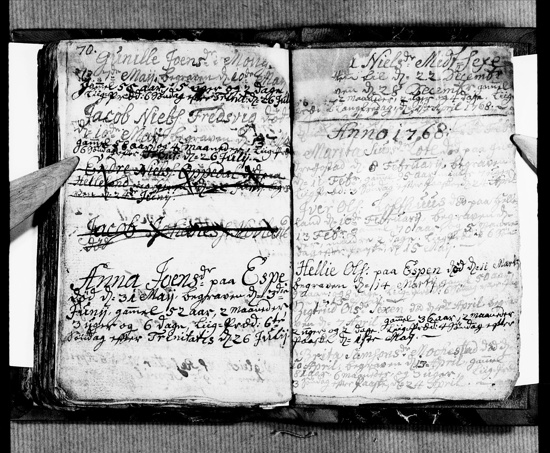 Ullensvang sokneprestembete, SAB/A-78701/H/Hab: Klokkerbok nr. B 2, 1766-1768, s. 70-71