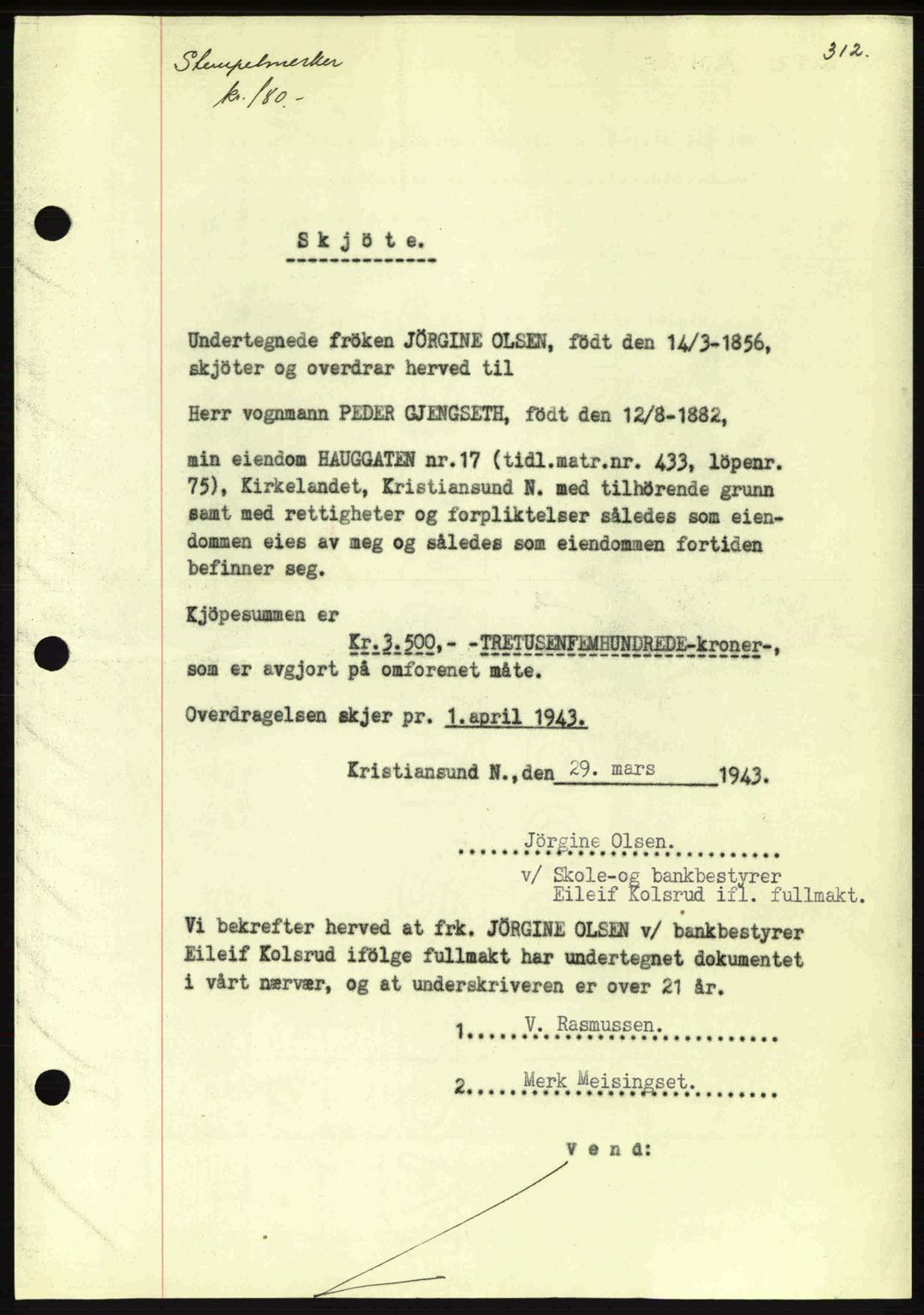 Kristiansund byfogd, AV/SAT-A-4587/A/27: Pantebok nr. 34, 1941-1945