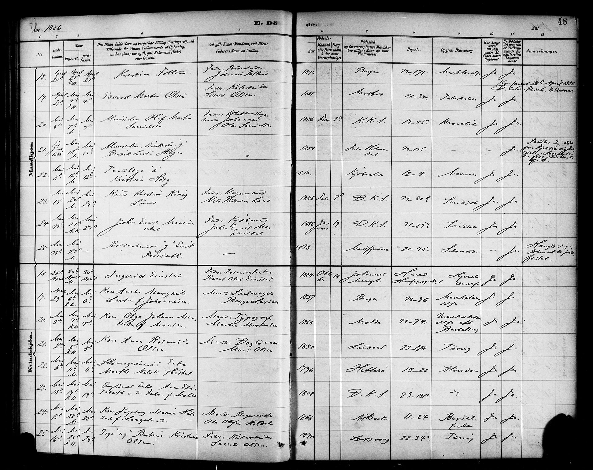 Korskirken sokneprestembete, AV/SAB-A-76101/H/Haa/L0047: Ministerialbok nr. E 5, 1884-1910, s. 48
