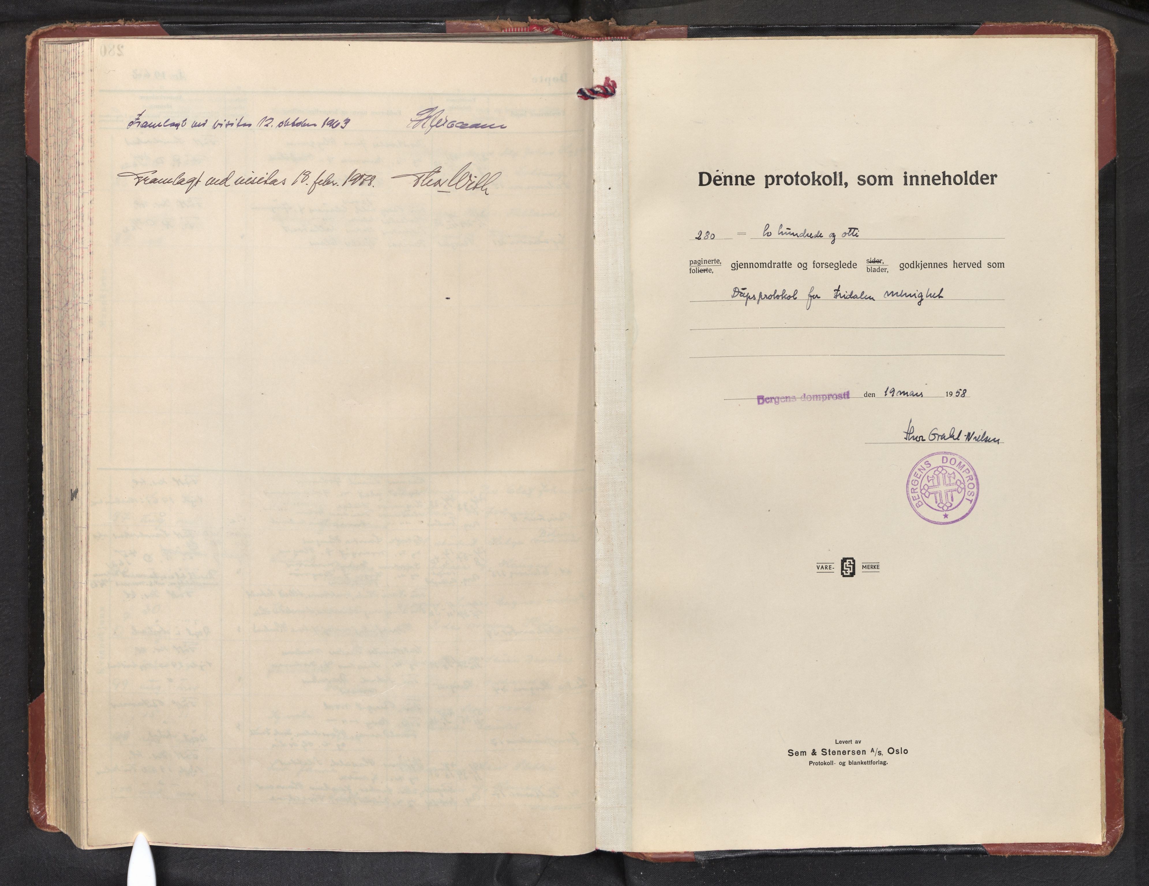 Fridalen sokneprestembete, AV/SAB-A-99933: Ministerialbok nr. A 1, 1954-1962