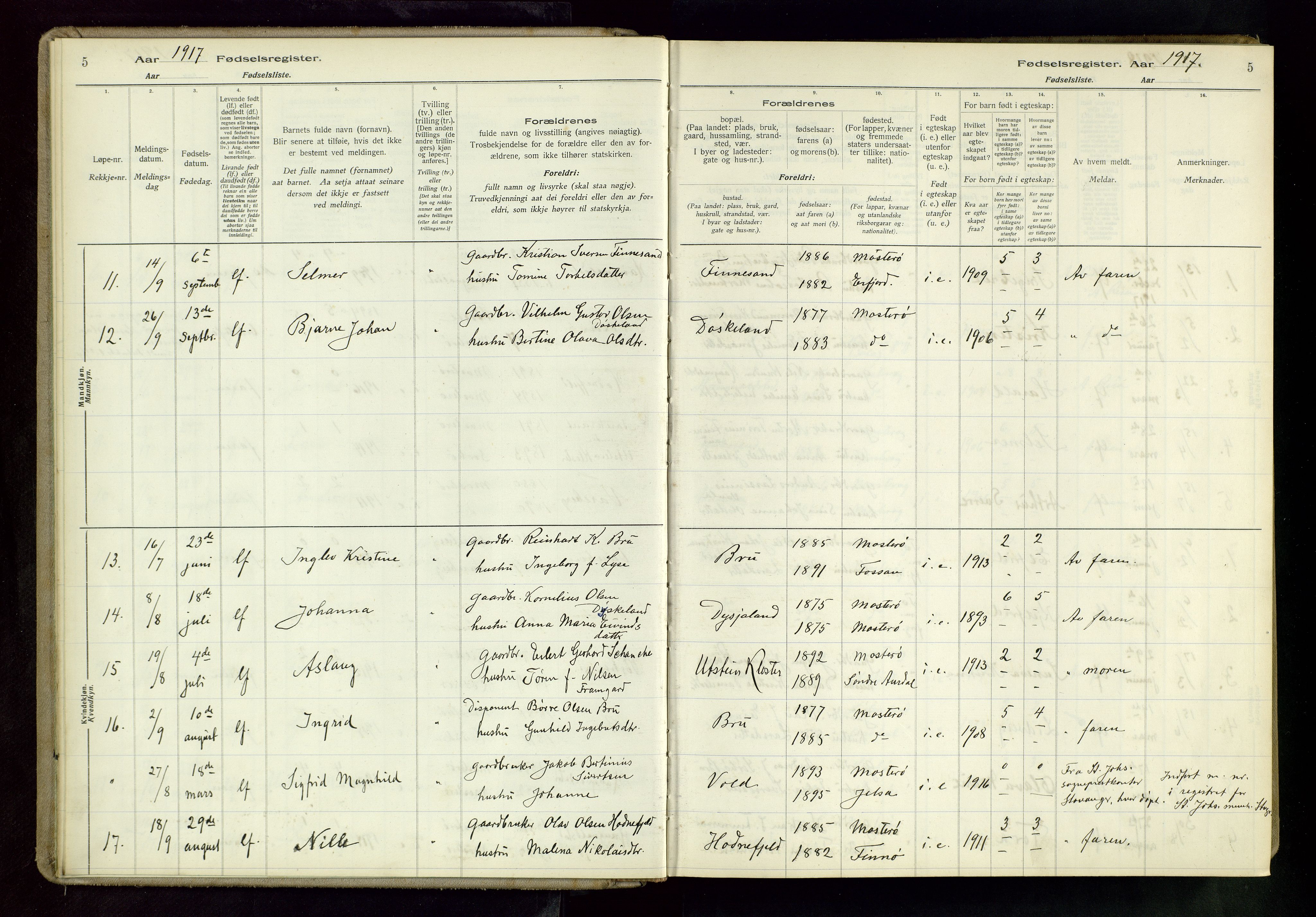 Rennesøy sokneprestkontor, AV/SAST-A -101827/I/Id/L0002: Fødselsregister nr. 2, 1916-1982, s. 5