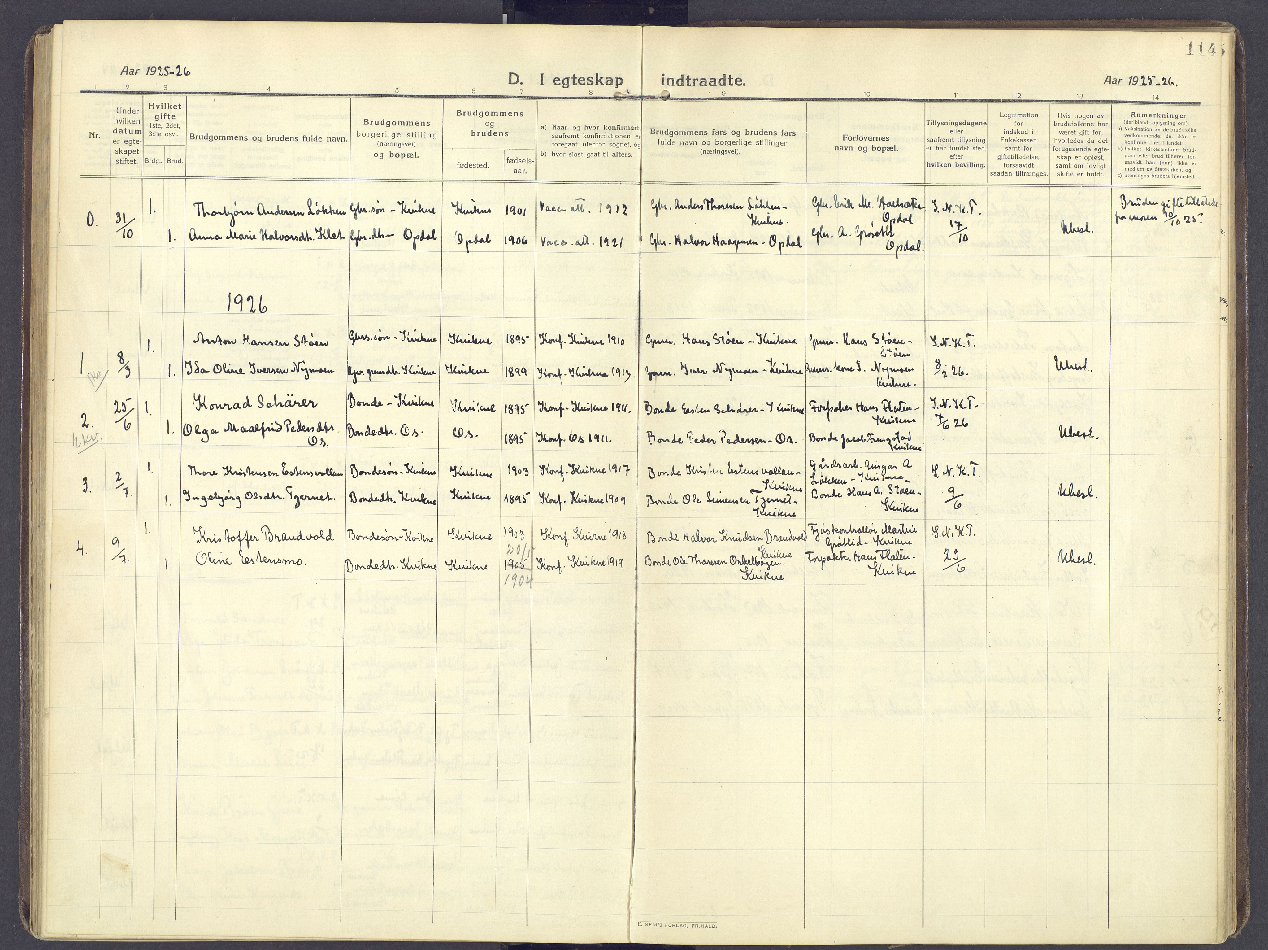Kvikne prestekontor, AV/SAH-PREST-064/H/Ha/Haa/L0009: Ministerialbok nr. 9, 1911-1942, s. 114