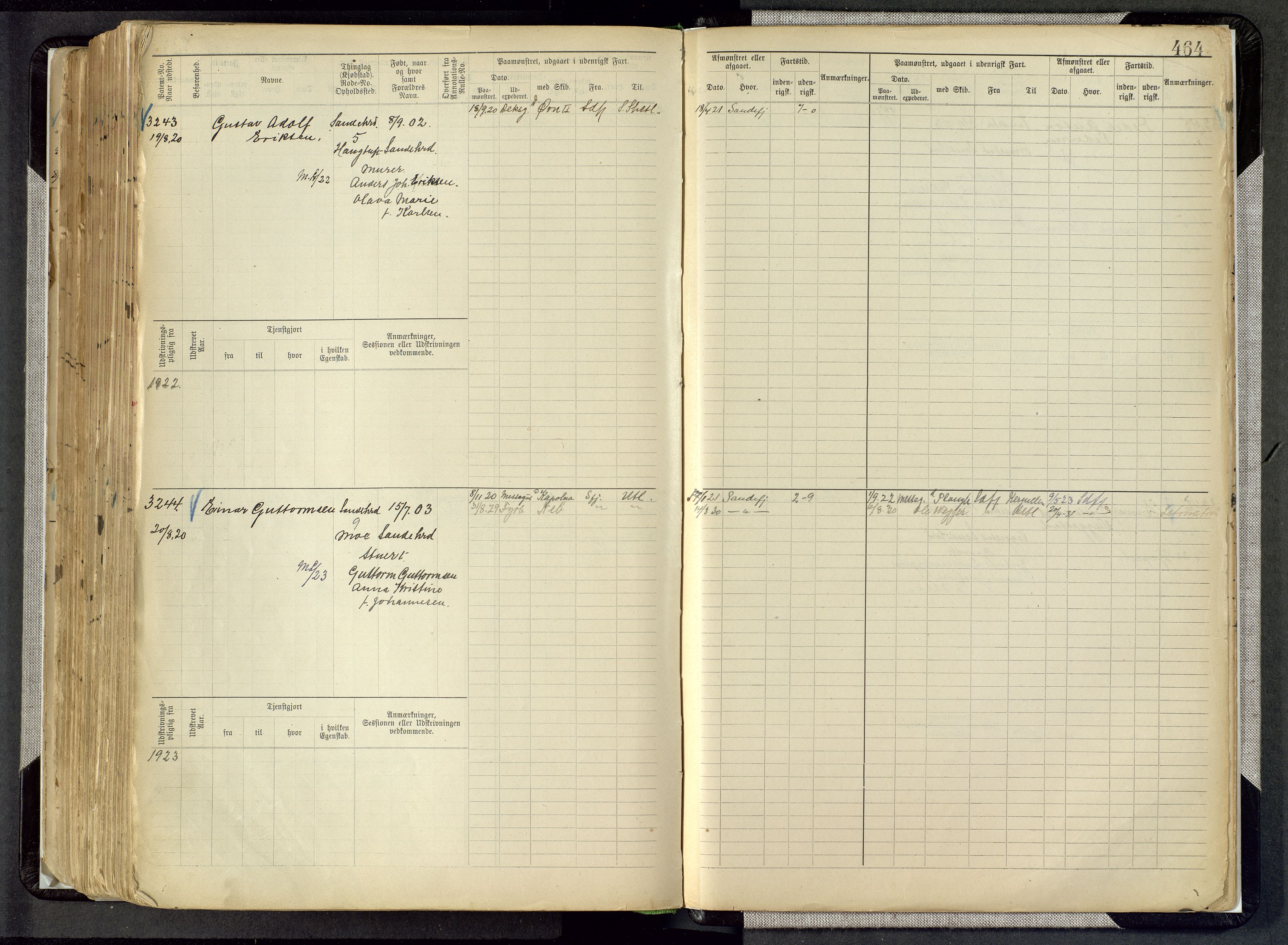 Sandefjord innrulleringskontor, SAKO/A-788/F/Fb/L0008: Hovedrulle, 1897, s. 464