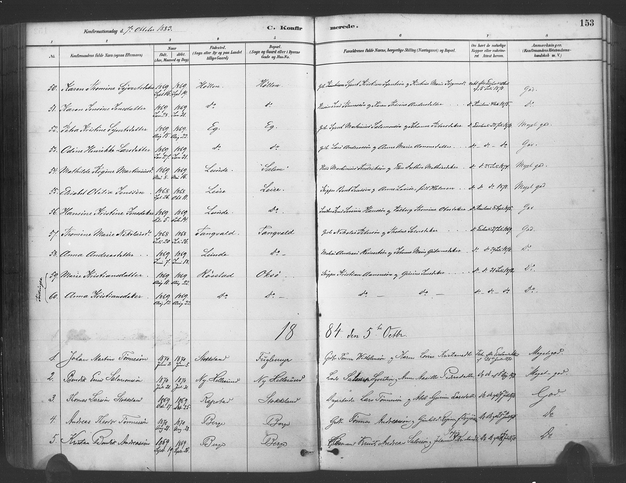 Søgne sokneprestkontor, AV/SAK-1111-0037/F/Fa/Fab/L0012: Ministerialbok nr. A 12, 1880-1891, s. 153