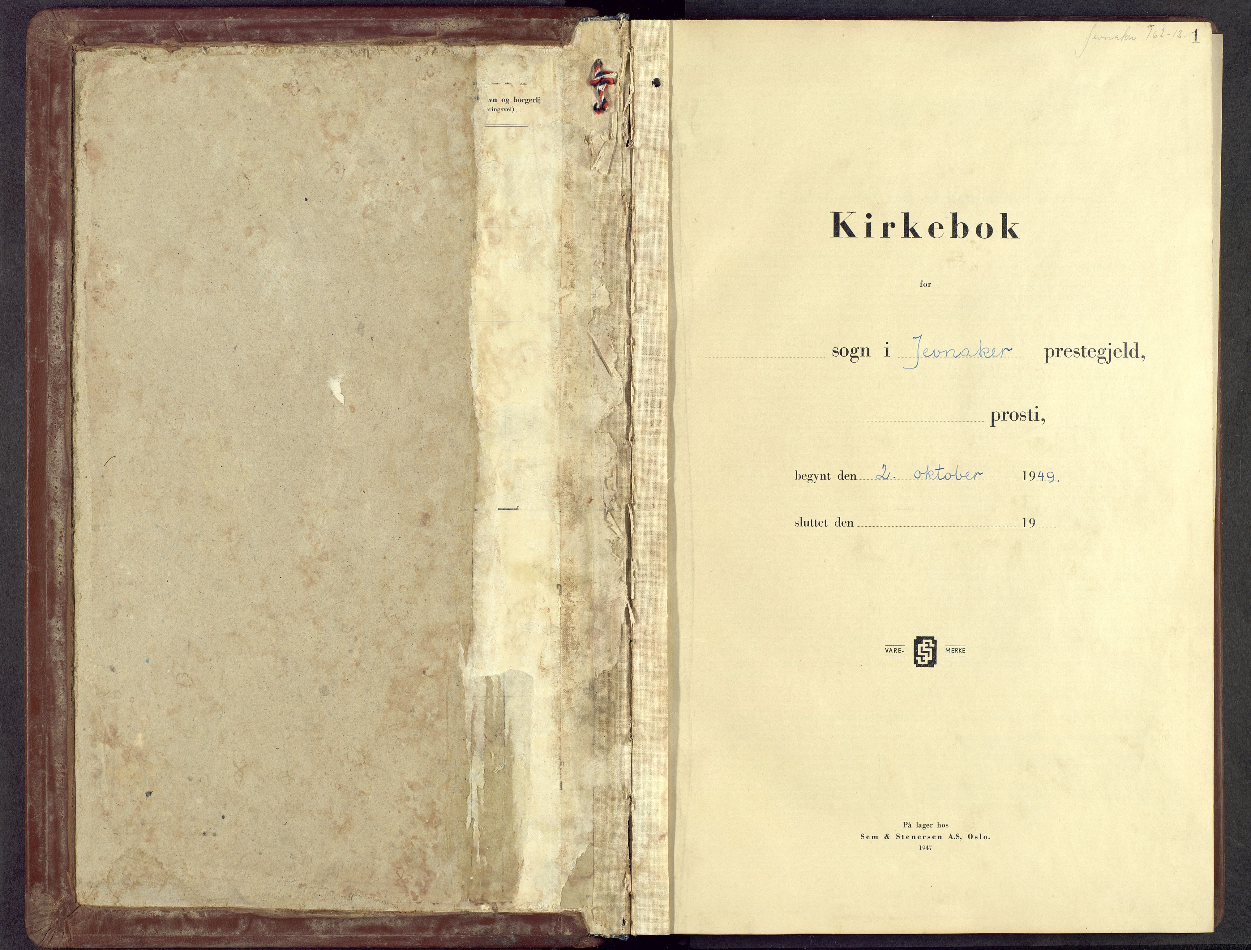 Jevnaker prestekontor, SAH/PREST-116/H/Ha/Hab/L0010: Klokkerbok nr. 10, 1949-1955, s. 1