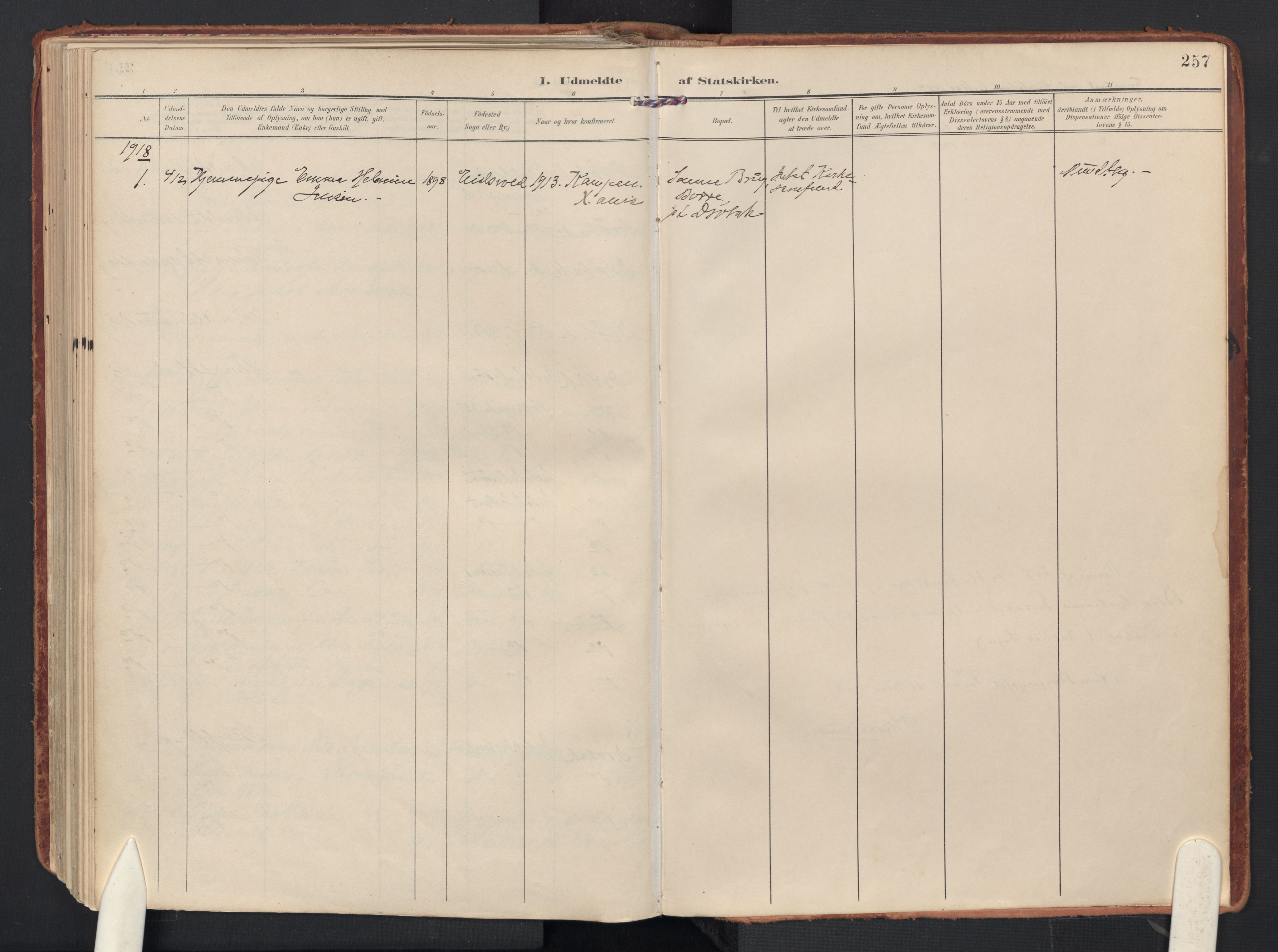 Drøbak prestekontor Kirkebøker, AV/SAO-A-10142a/F/Fb/L0003: Ministerialbok nr. II 3, 1897-1918, s. 257