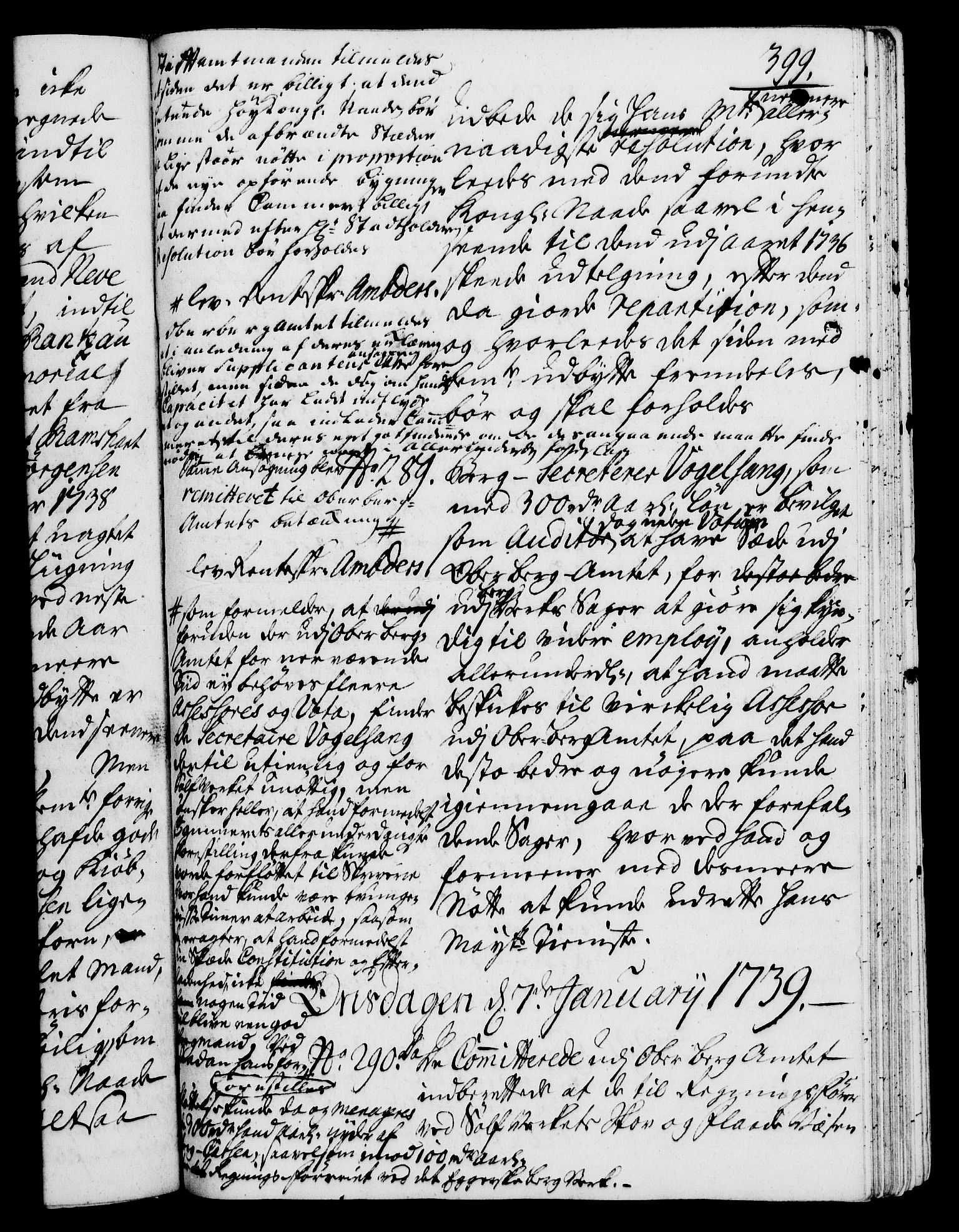 Rentekammeret, Kammerkanselliet, RA/EA-3111/G/Gh/Gha/L0020: Norsk ekstraktmemorialprotokoll (merket RK 53.65), 1738-1739, s. 399