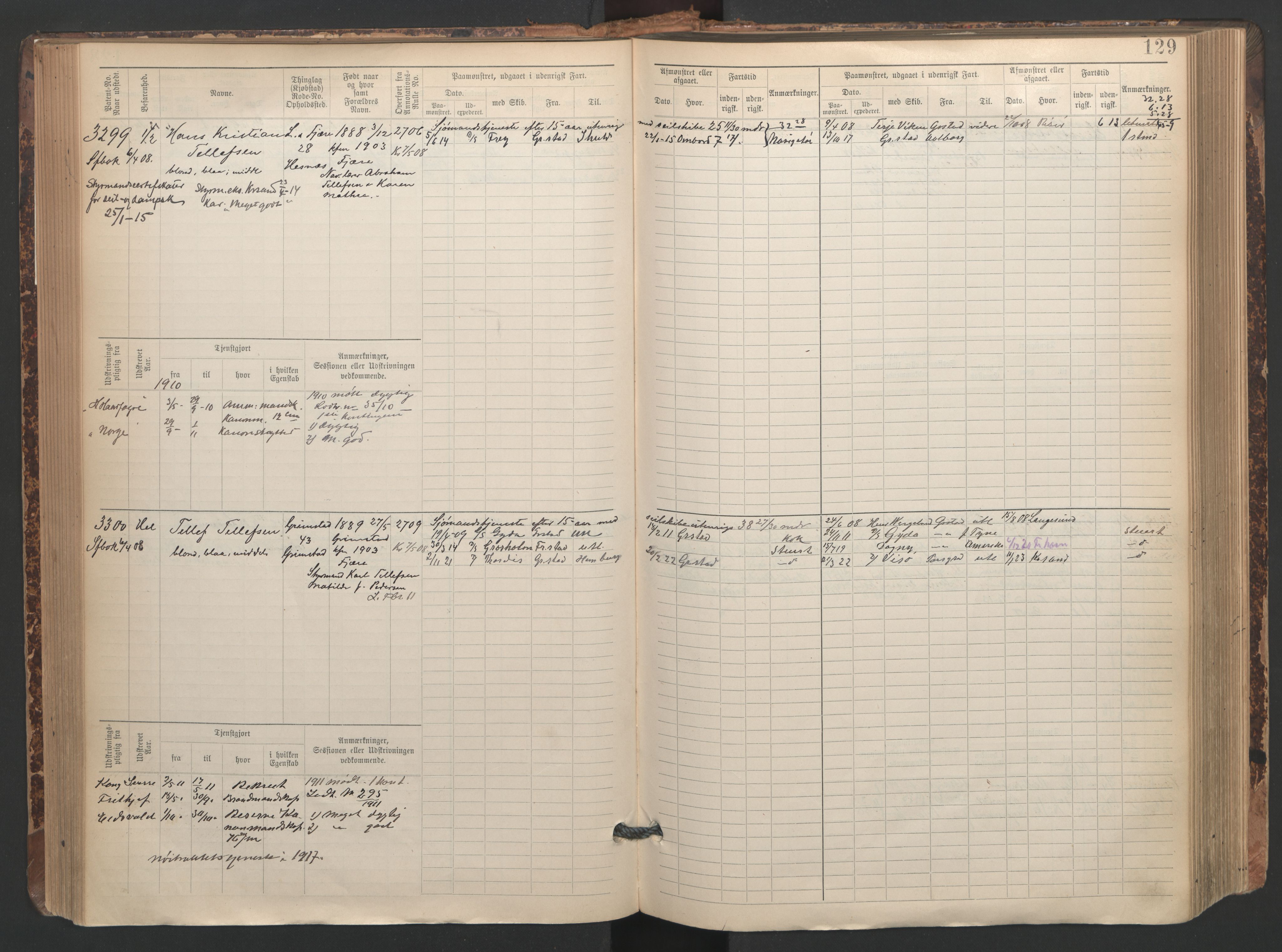 Grimstad mønstringskrets, AV/SAK-2031-0013/F/Fb/L0005: Hovedrulle A nr 3043-3804, F-8, 1900-1948, s. 132