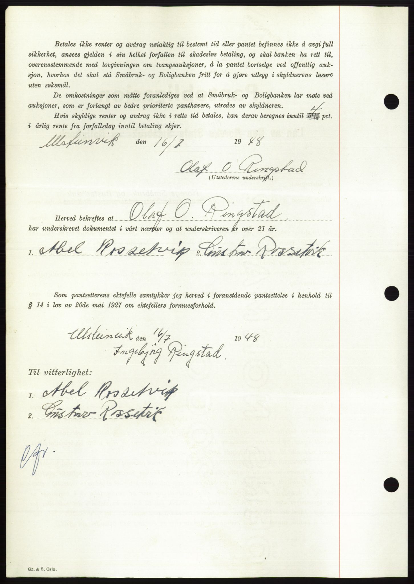 Søre Sunnmøre sorenskriveri, AV/SAT-A-4122/1/2/2C/L0116: Pantebok nr. 4B, 1948-1949, Dagboknr: 1009/1948