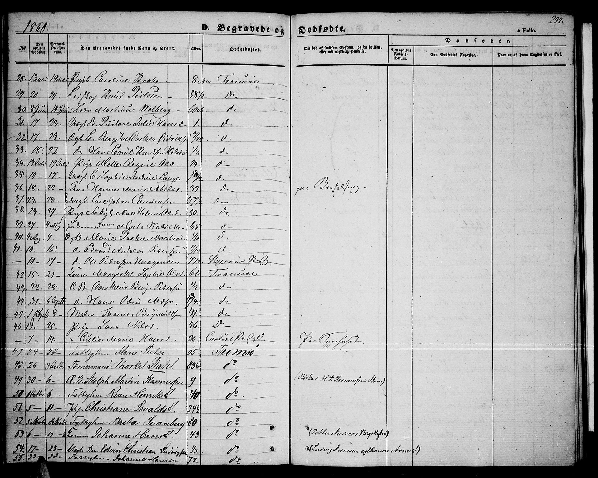Tromsø sokneprestkontor/stiftsprosti/domprosti, AV/SATØ-S-1343/G/Gb/L0006klokker: Klokkerbok nr. 6, 1857-1866, s. 232