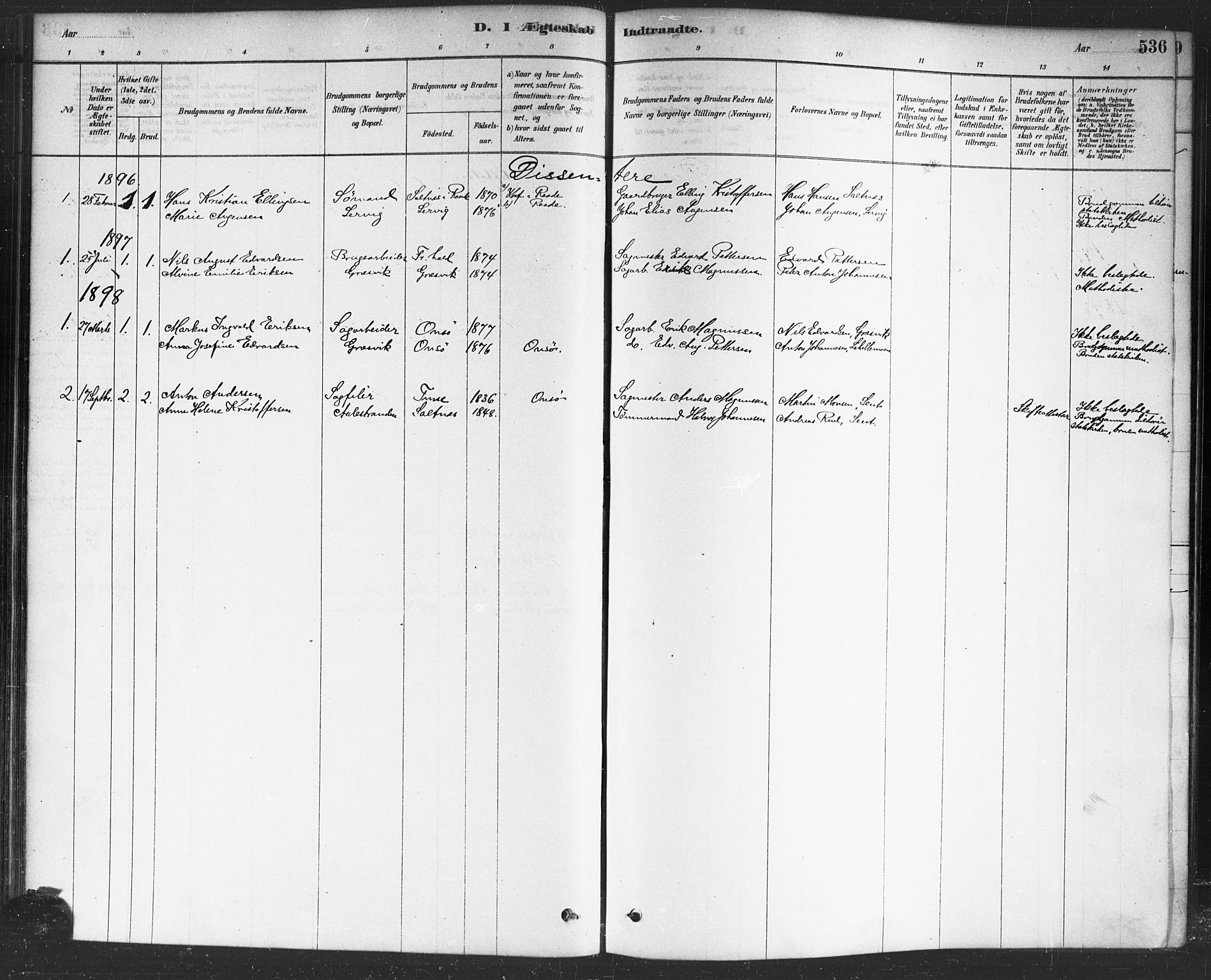 Onsøy prestekontor Kirkebøker, SAO/A-10914/F/Fa/L0006: Ministerialbok nr. I 6, 1878-1898, s. 536