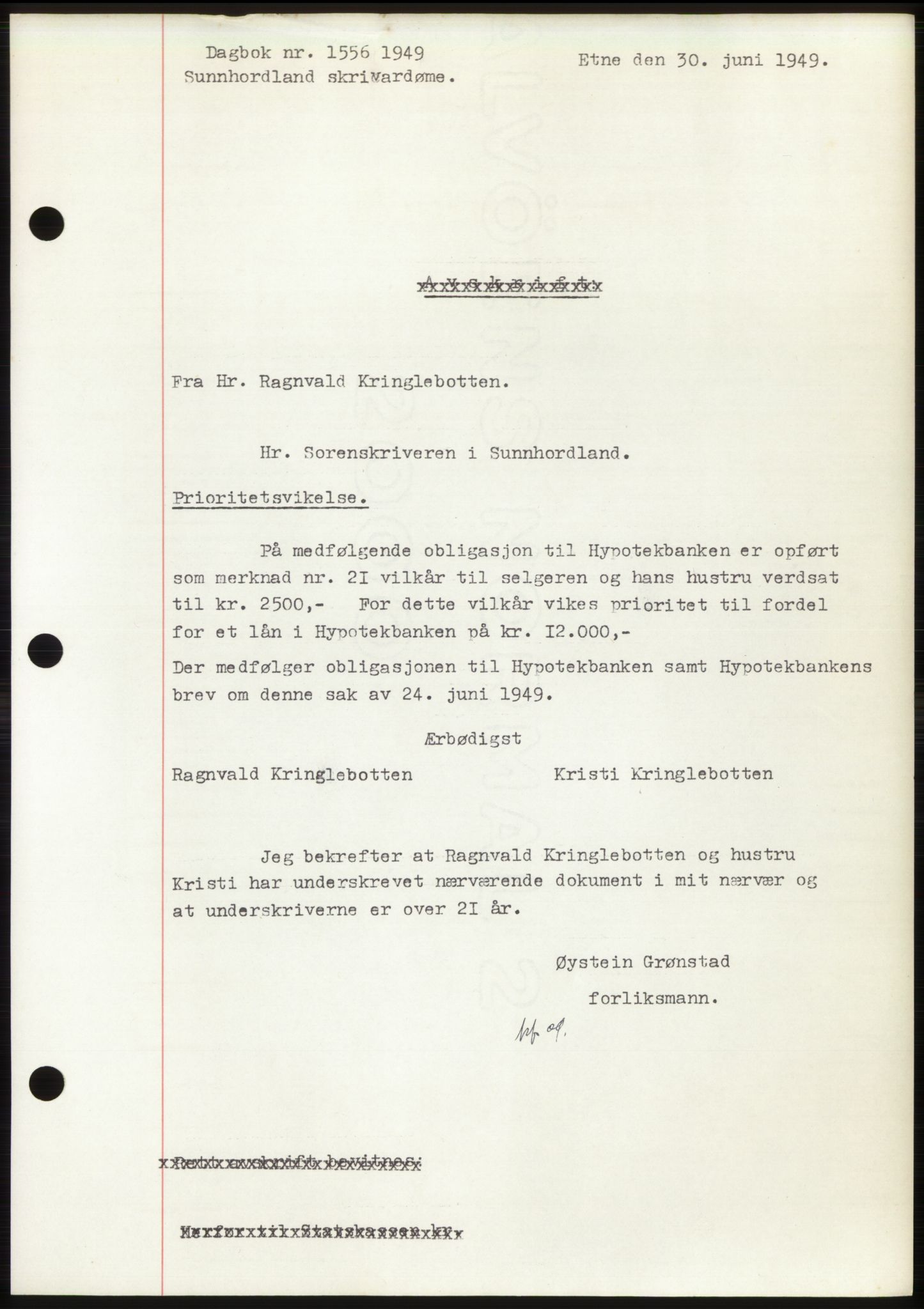 Sunnhordland sorenskrivar, AV/SAB-A-2401: Pantebok nr. B75-79, 1948-1950, Dagboknr: 1556/1949