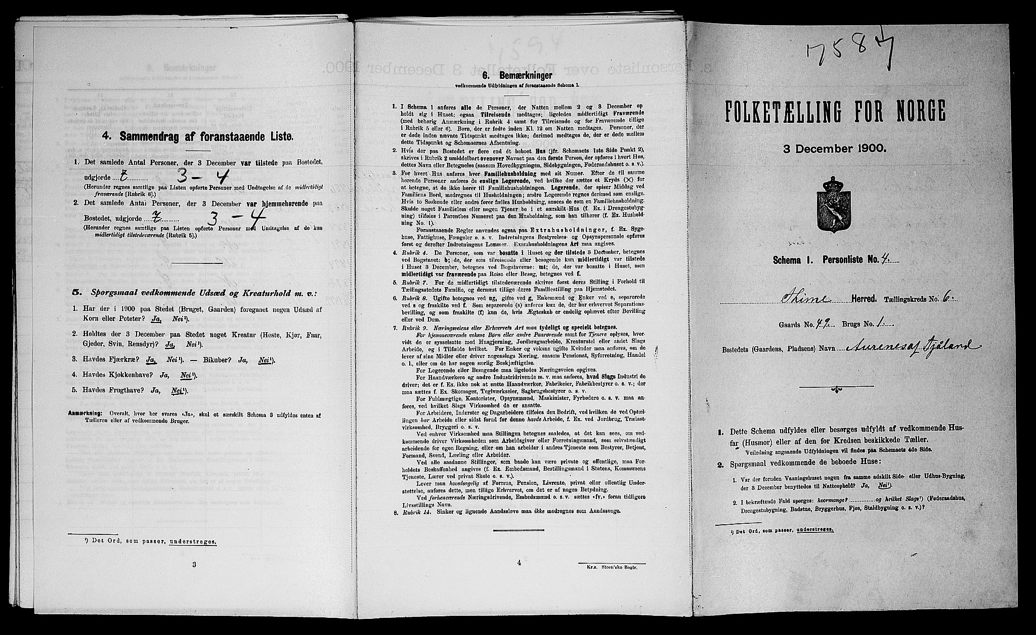SAST, Folketelling 1900 for 1121 Time herred, 1900, s. 582