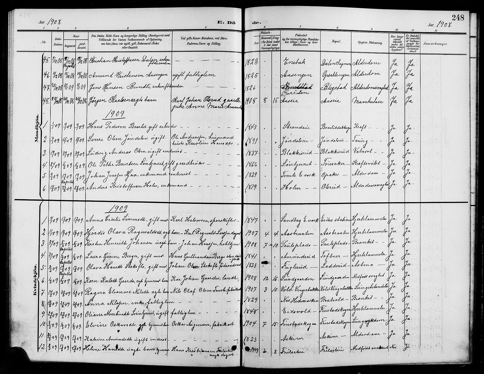 Eidsvoll prestekontor Kirkebøker, AV/SAO-A-10888/G/Ga/L0007: Klokkerbok nr. I 7, 1901-1909, s. 248