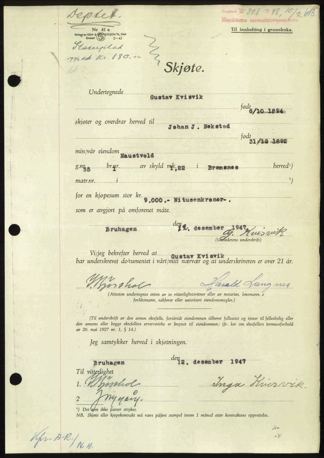 Nordmøre sorenskriveri, AV/SAT-A-4132/1/2/2Ca: Pantebok nr. A107, 1947-1948, Dagboknr: 328/1948