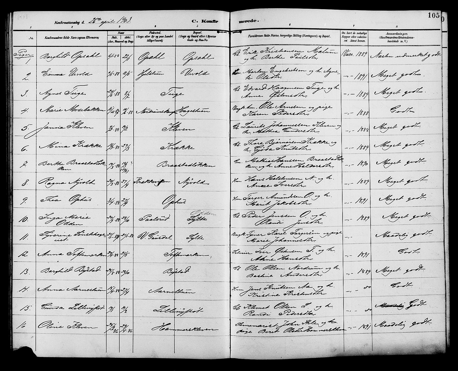 Ringebu prestekontor, AV/SAH-PREST-082/H/Ha/Hab/L0007: Klokkerbok nr. 7, 1890-1910, s. 105