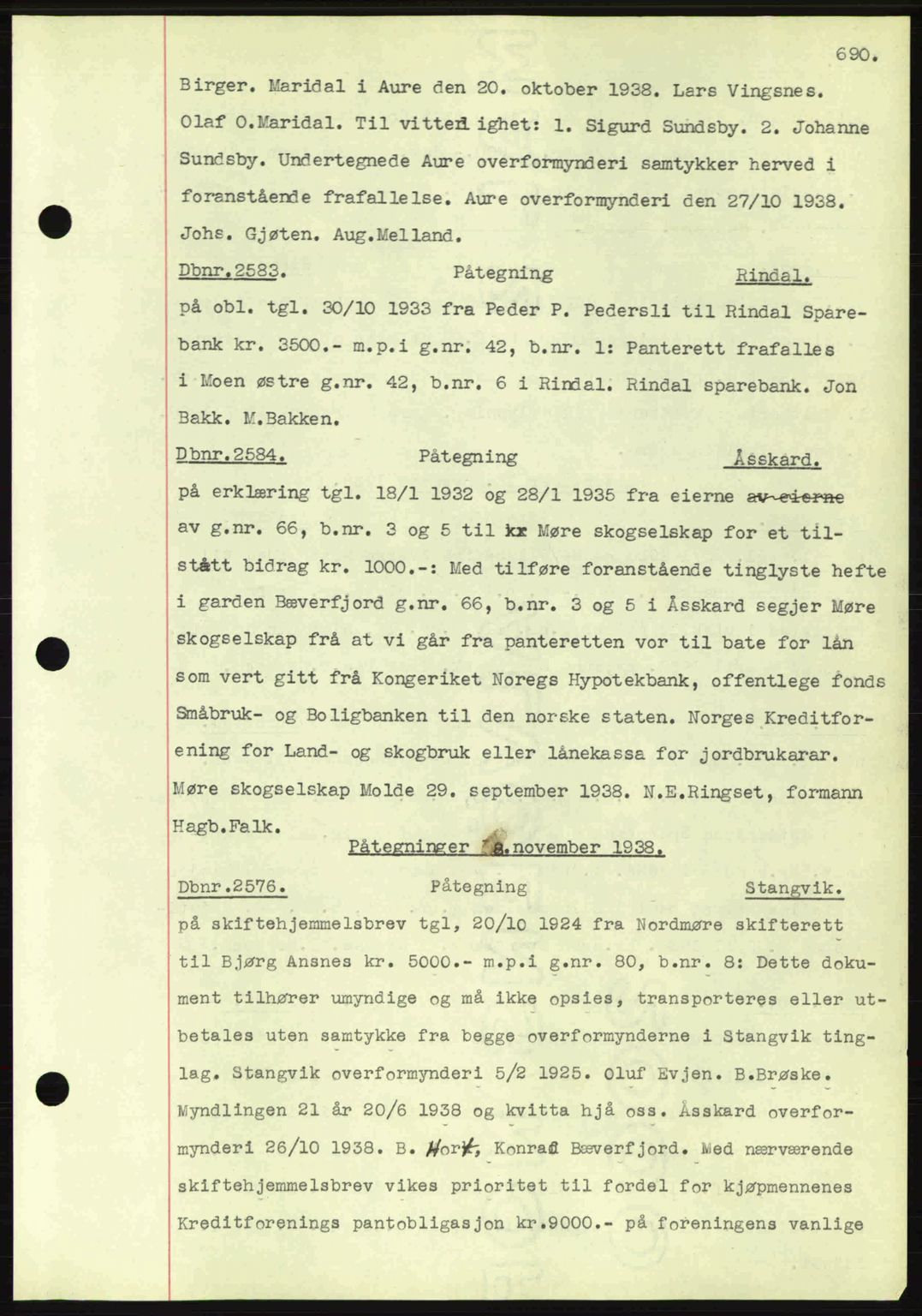 Nordmøre sorenskriveri, SAT/A-4132/1/2/2Ca: Pantebok nr. C80, 1936-1939, Dagboknr: 2583/1938