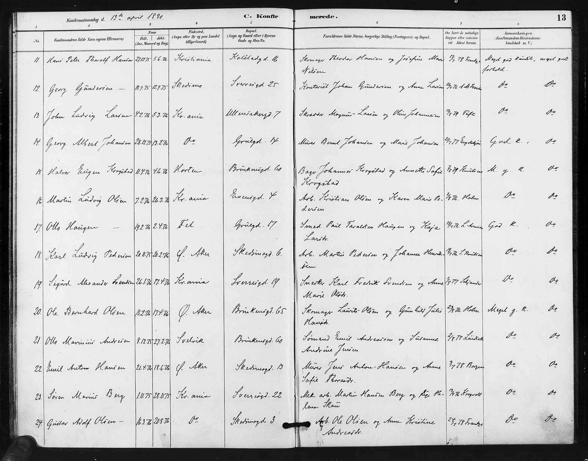 Kampen prestekontor Kirkebøker, AV/SAO-A-10853/F/Fa/L0006: Ministerialbok nr. I 6, 1889-1896, s. 13