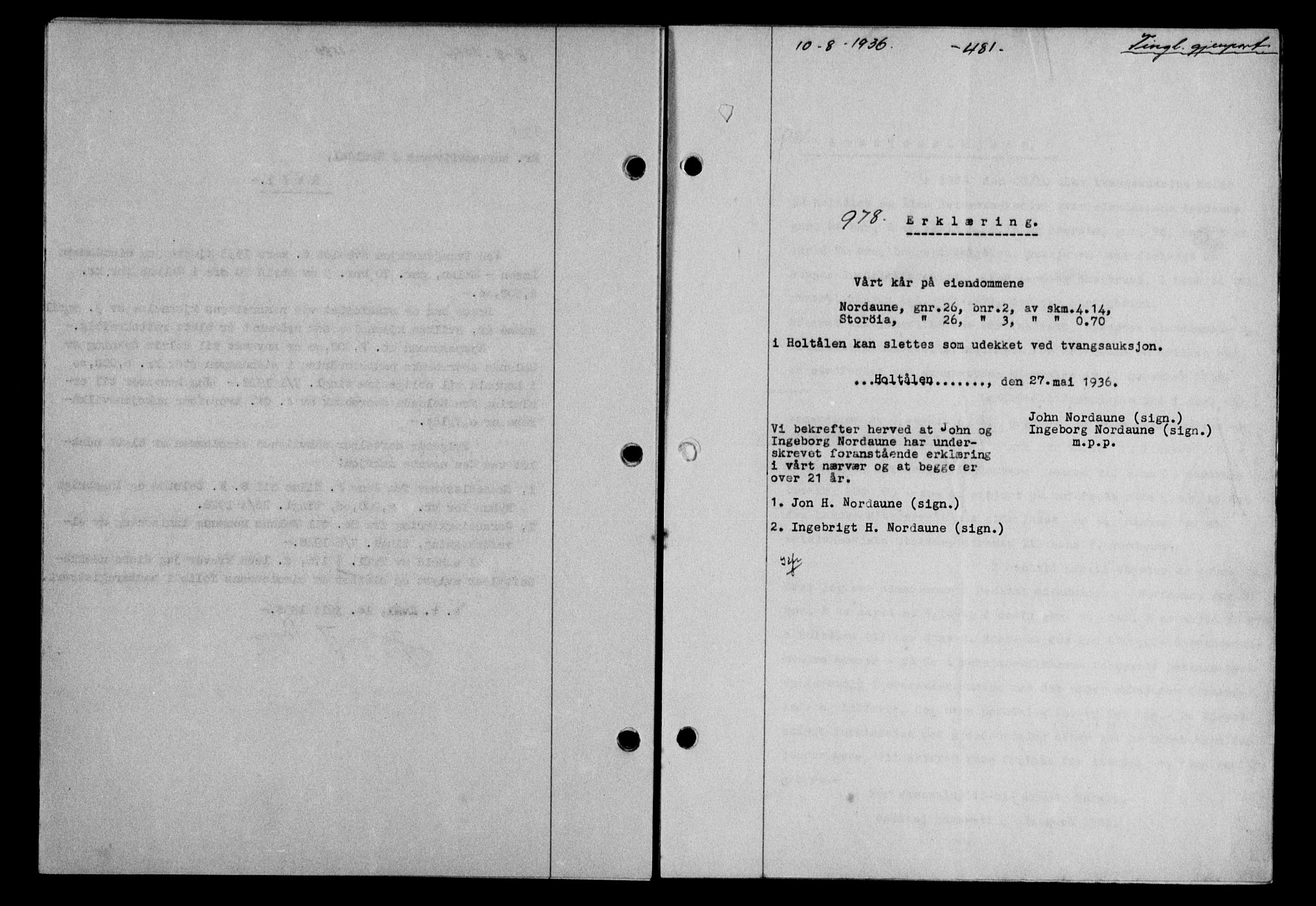Gauldal sorenskriveri, SAT/A-0014/1/2/2C/L0046: Pantebok nr. 49-50, 1936-1937, Dagboknr: 978/1936