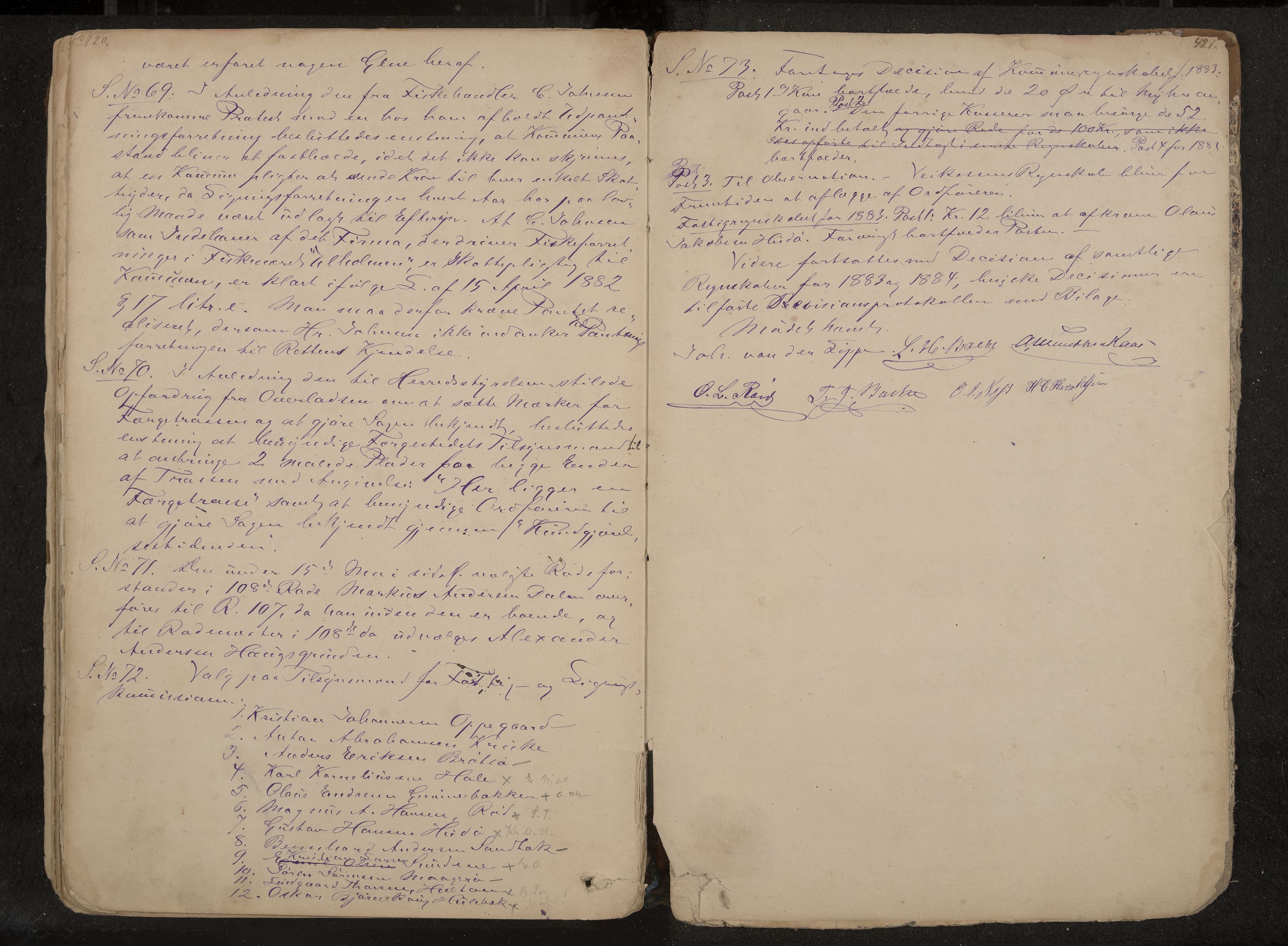 Tjøme formannskap og sentraladministrasjon, IKAK/0723021-1/A/L0002: Møtebok, 1865-1886, s. 420-421