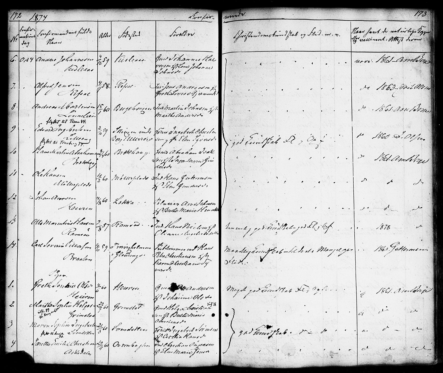 Borge prestekontor Kirkebøker, AV/SAO-A-10903/F/Fb/L0002: Ministerialbok nr. II 2, 1853-1877, s. 172-173