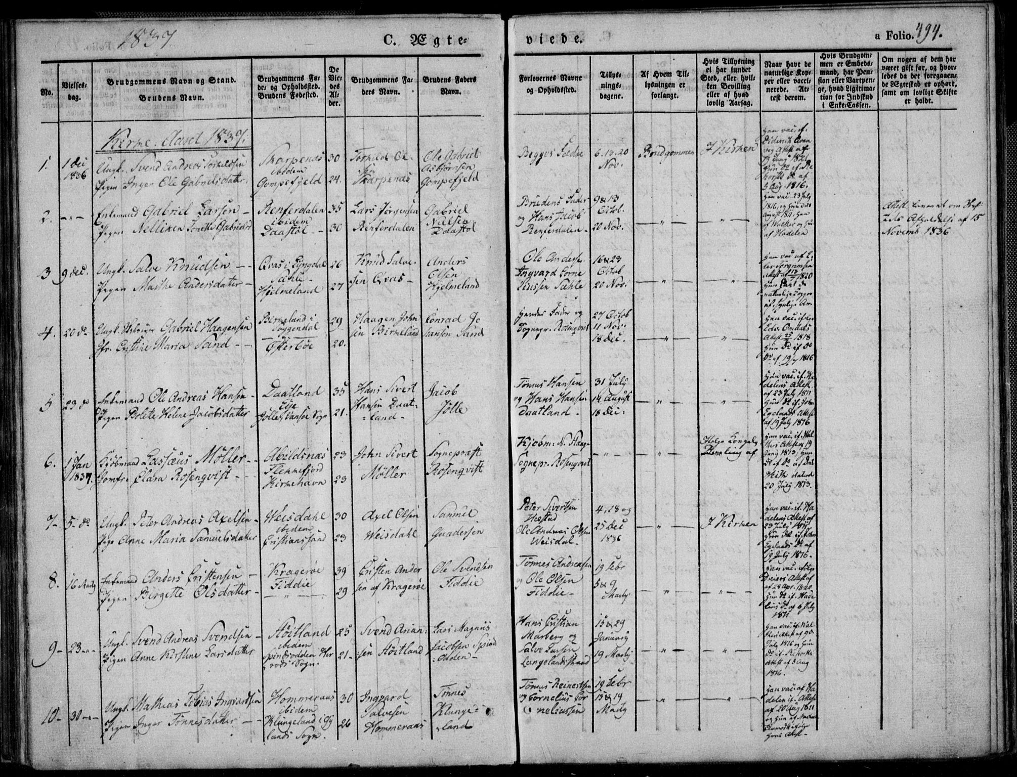 Flekkefjord sokneprestkontor, AV/SAK-1111-0012/F/Fb/Fbb/L0002: Klokkerbok nr. B 2b, 1831-1866, s. 494