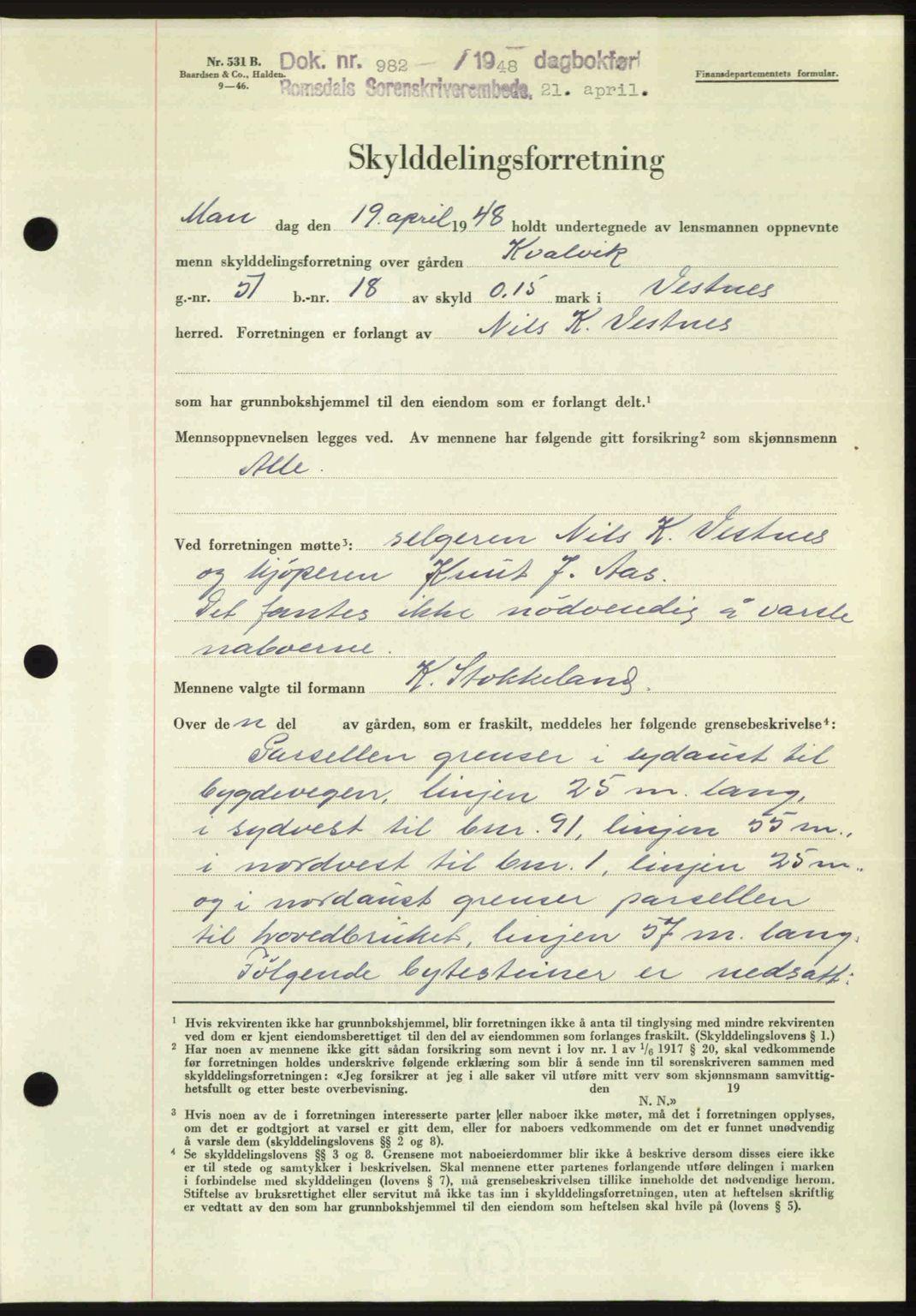 Romsdal sorenskriveri, SAT/A-4149/1/2/2C: Pantebok nr. A26, 1948-1948, Dagboknr: 982/1948