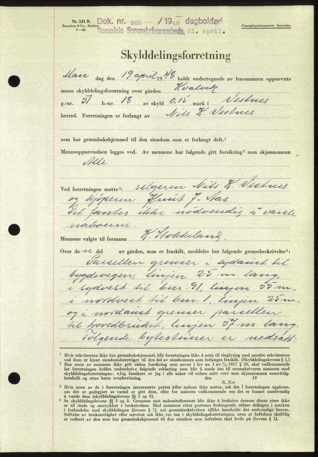Romsdal sorenskriveri, AV/SAT-A-4149/1/2/2C: Pantebok nr. A26, 1948-1948, Dagboknr: 982/1948
