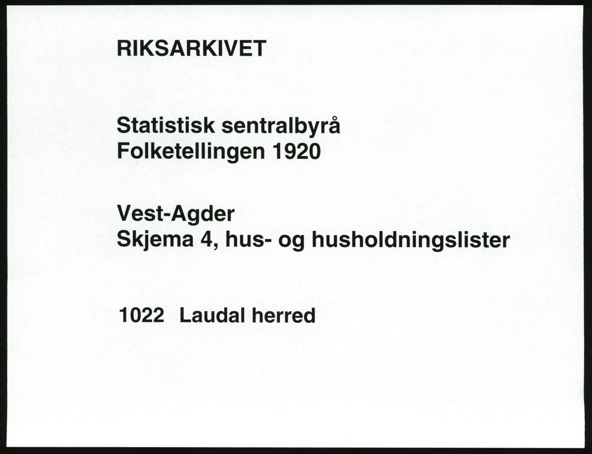 SAK, Folketelling 1920 for 1022 Laudal herred, 1920, s. 22