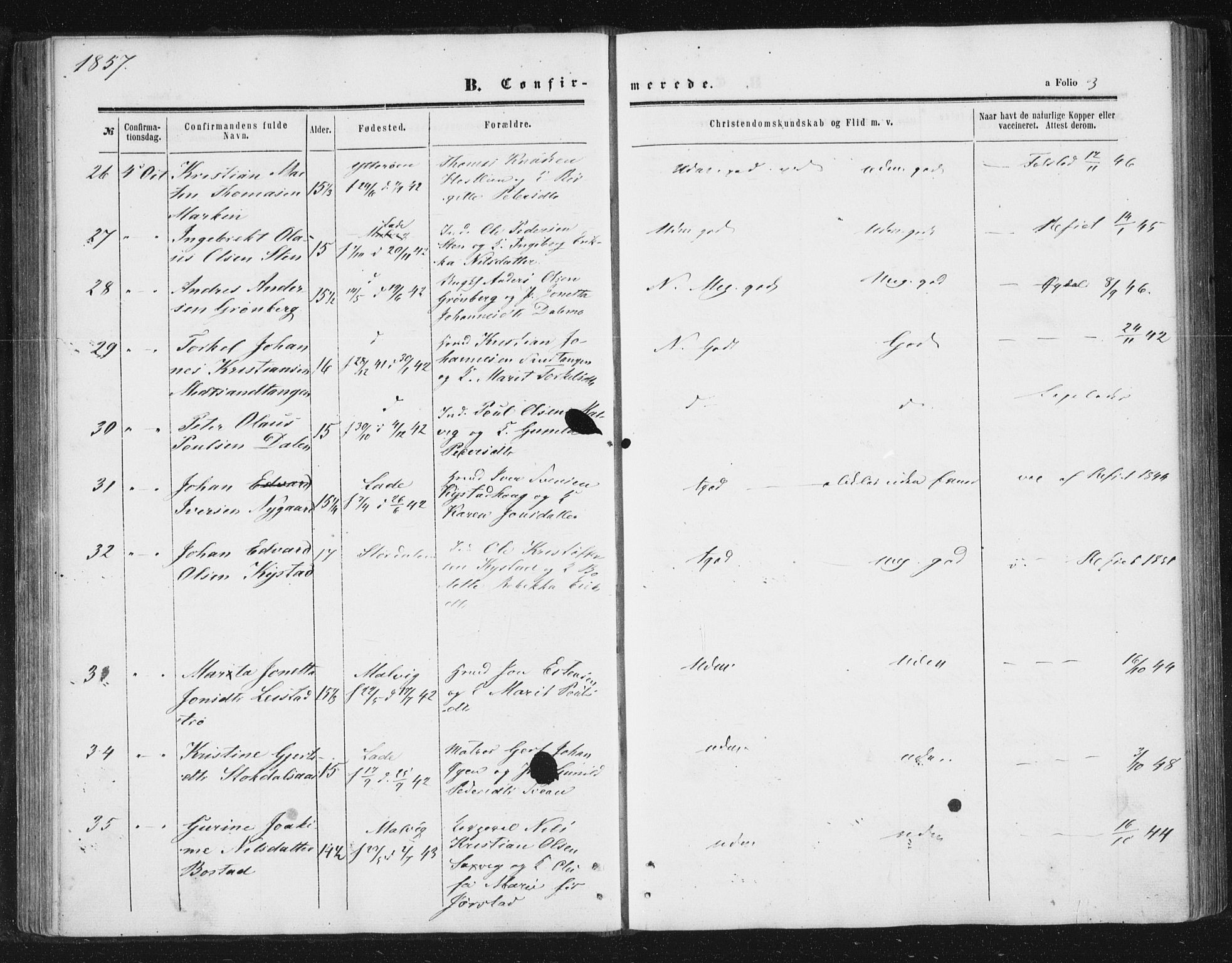 Ministerialprotokoller, klokkerbøker og fødselsregistre - Sør-Trøndelag, AV/SAT-A-1456/616/L0408: Ministerialbok nr. 616A05, 1857-1865, s. 3