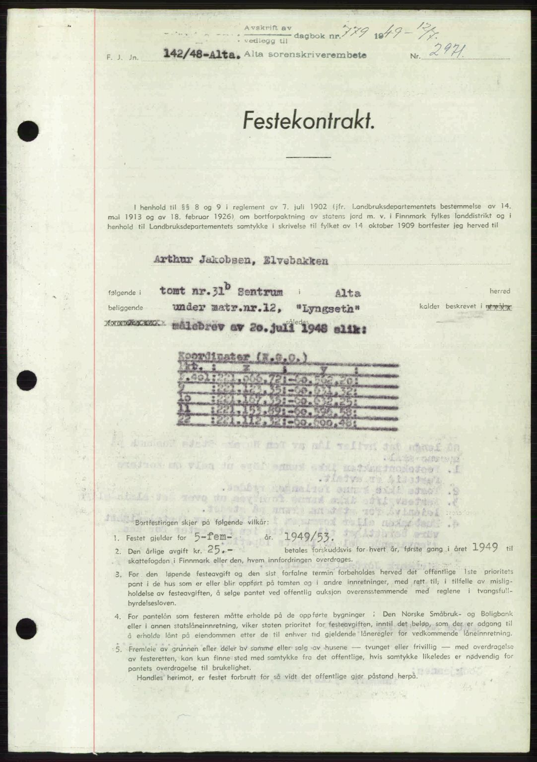 Alta fogderi/sorenskriveri, SATØ/SATØ-5/1/K/Kd/L0037pantebok: Pantebok nr. 39-40, 1948-1949, Dagboknr: 779/1949