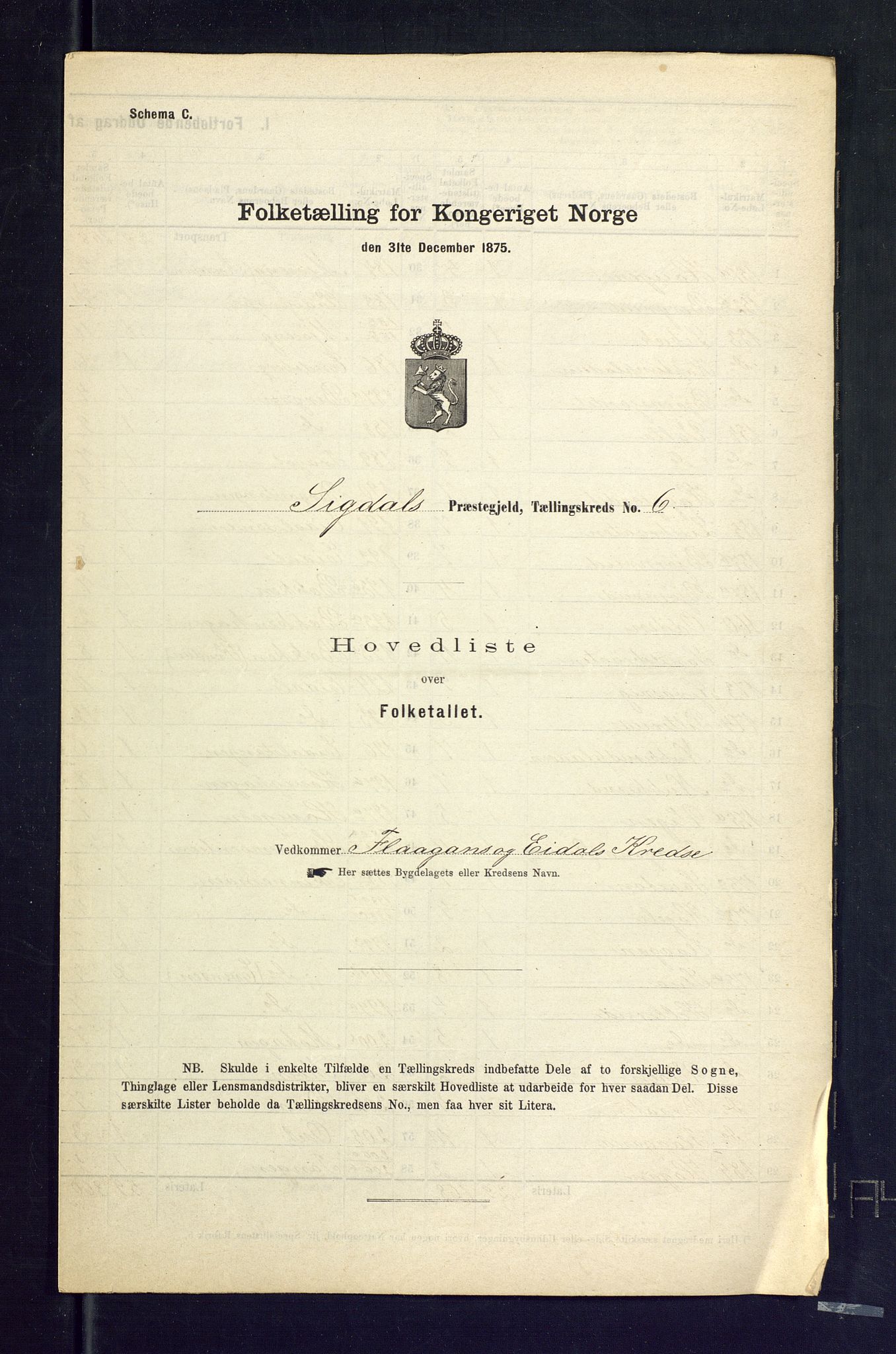 SAKO, Folketelling 1875 for 0621P Sigdal prestegjeld, 1875, s. 26