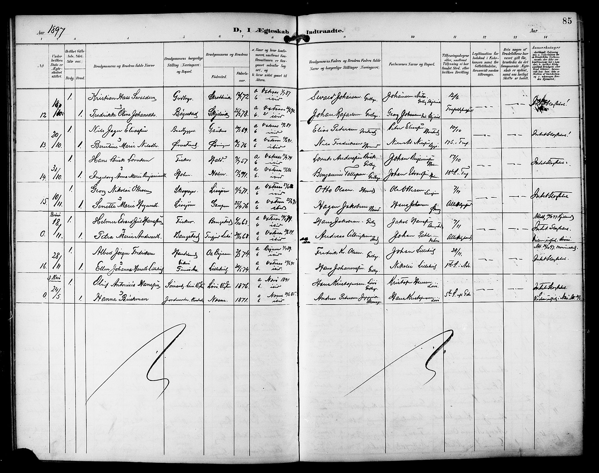 Ministerialprotokoller, klokkerbøker og fødselsregistre - Nordland, SAT/A-1459/810/L0152: Ministerialbok nr. 810A11, 1895-1899, s. 85