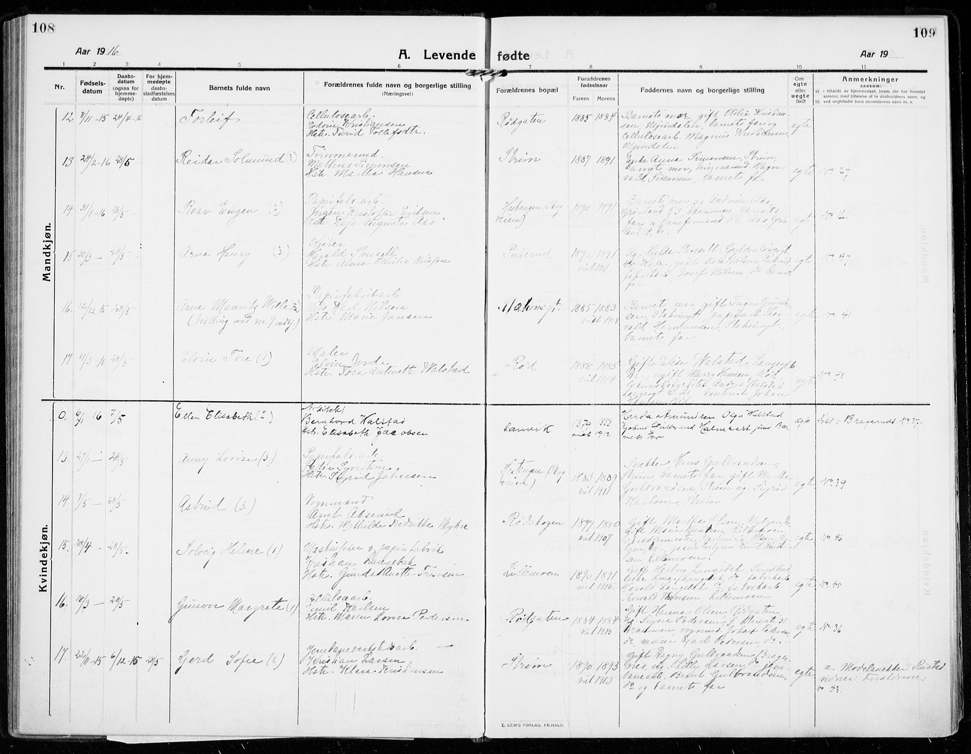 Strømsgodset kirkebøker, AV/SAKO-A-324/F/Fa/L0002: Ministerialbok nr. 2, 1910-1920, s. 108-109