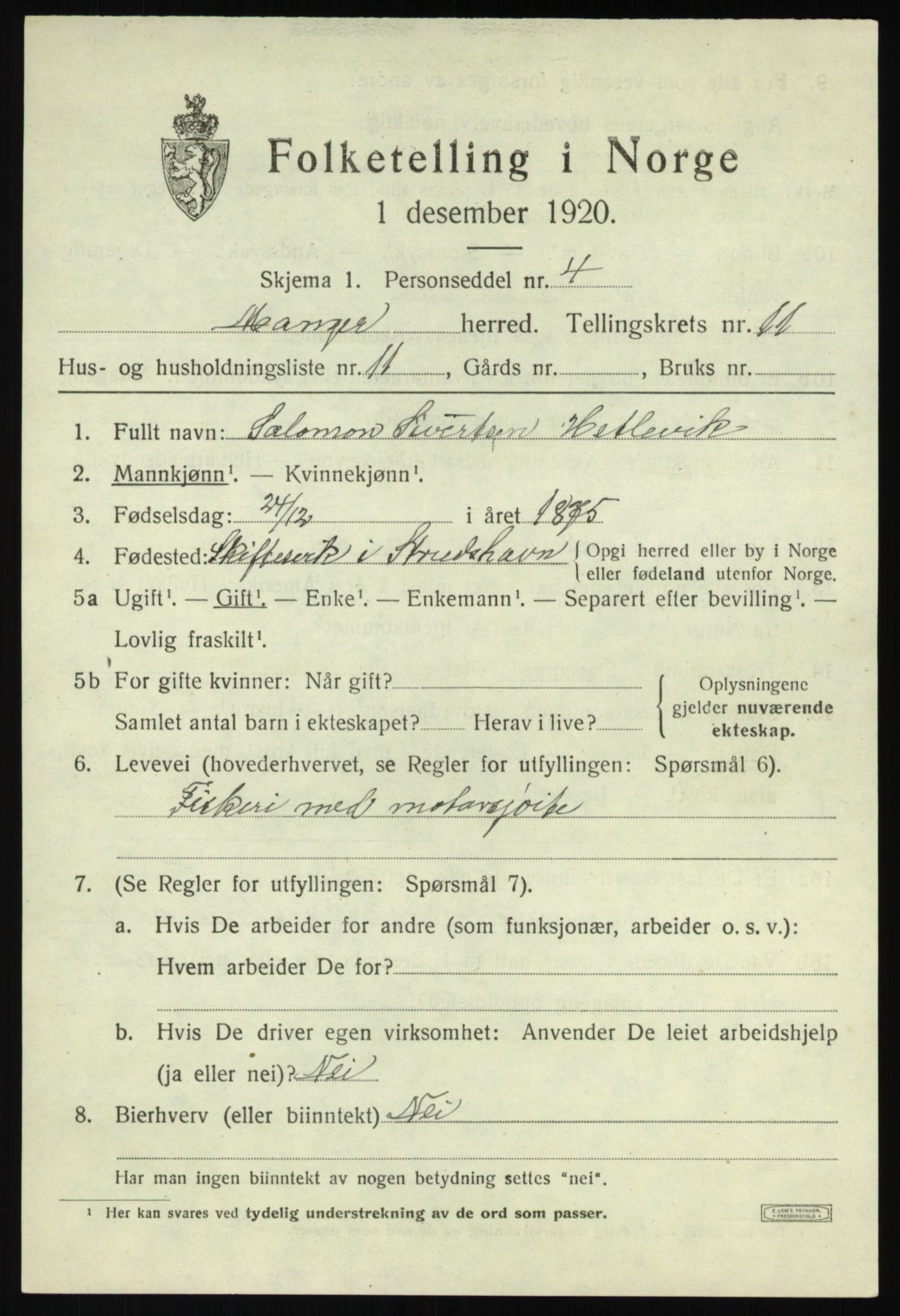 SAB, Folketelling 1920 for 1261 Manger herred, 1920, s. 6814