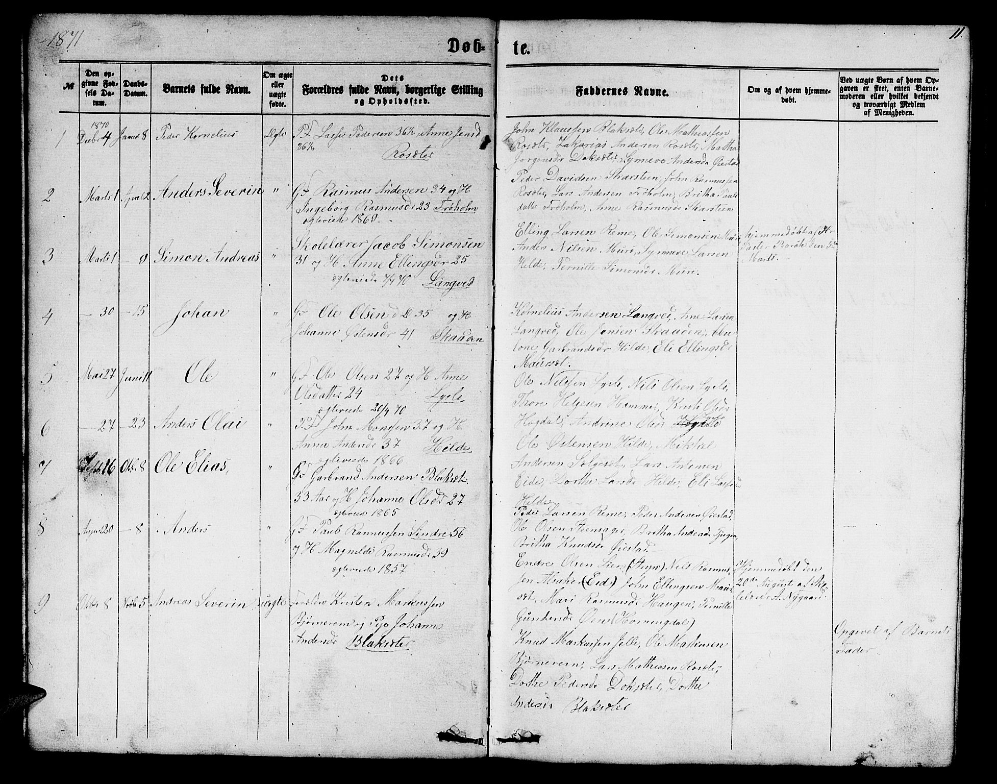 Innvik sokneprestembete, AV/SAB-A-80501: Klokkerbok nr. A 2, 1864-1885, s. 11