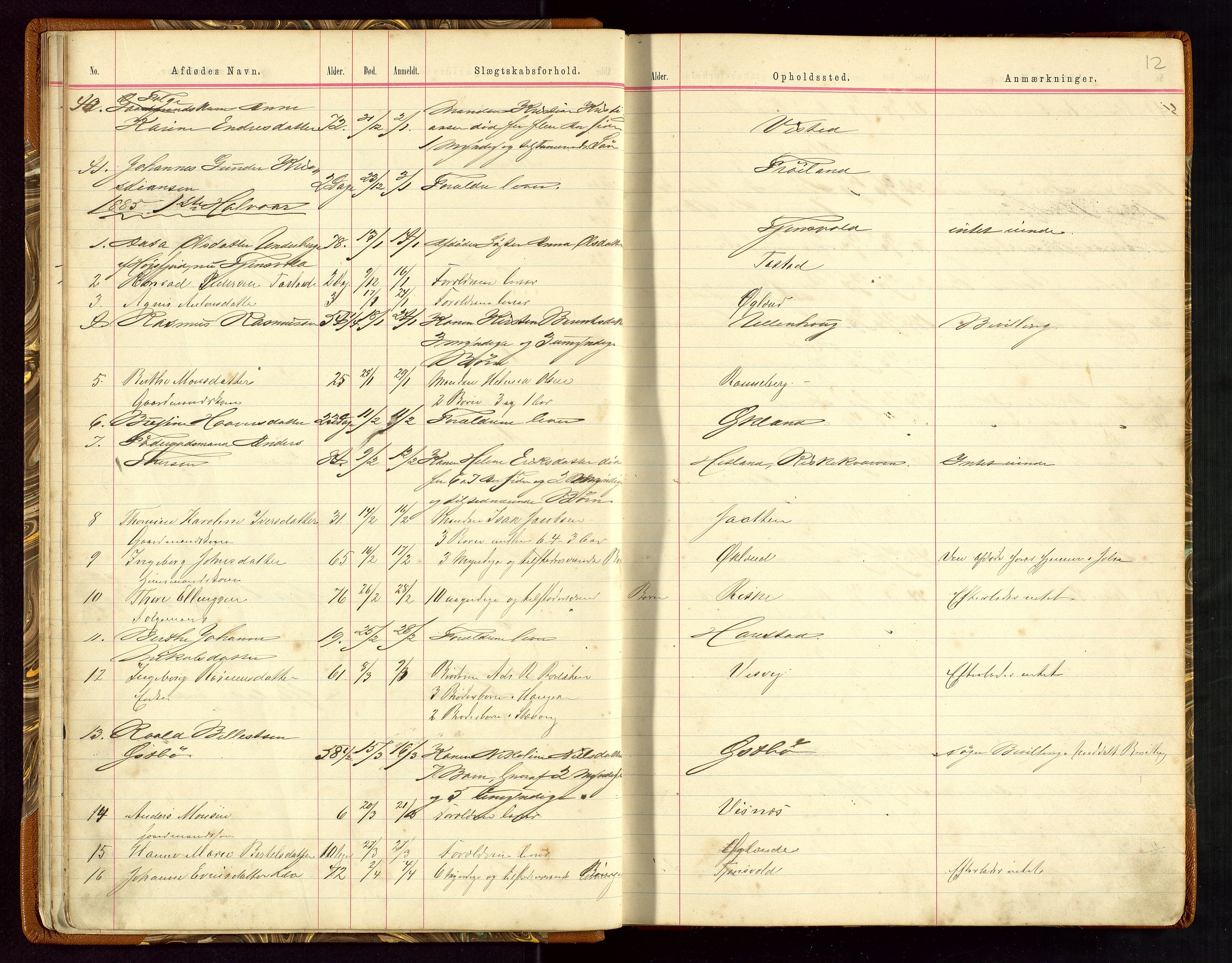 Hetland lensmannskontor, AV/SAST-A-100101/Gga/L0001: Dødsfallprotokoll, 1883-1910, s. 12