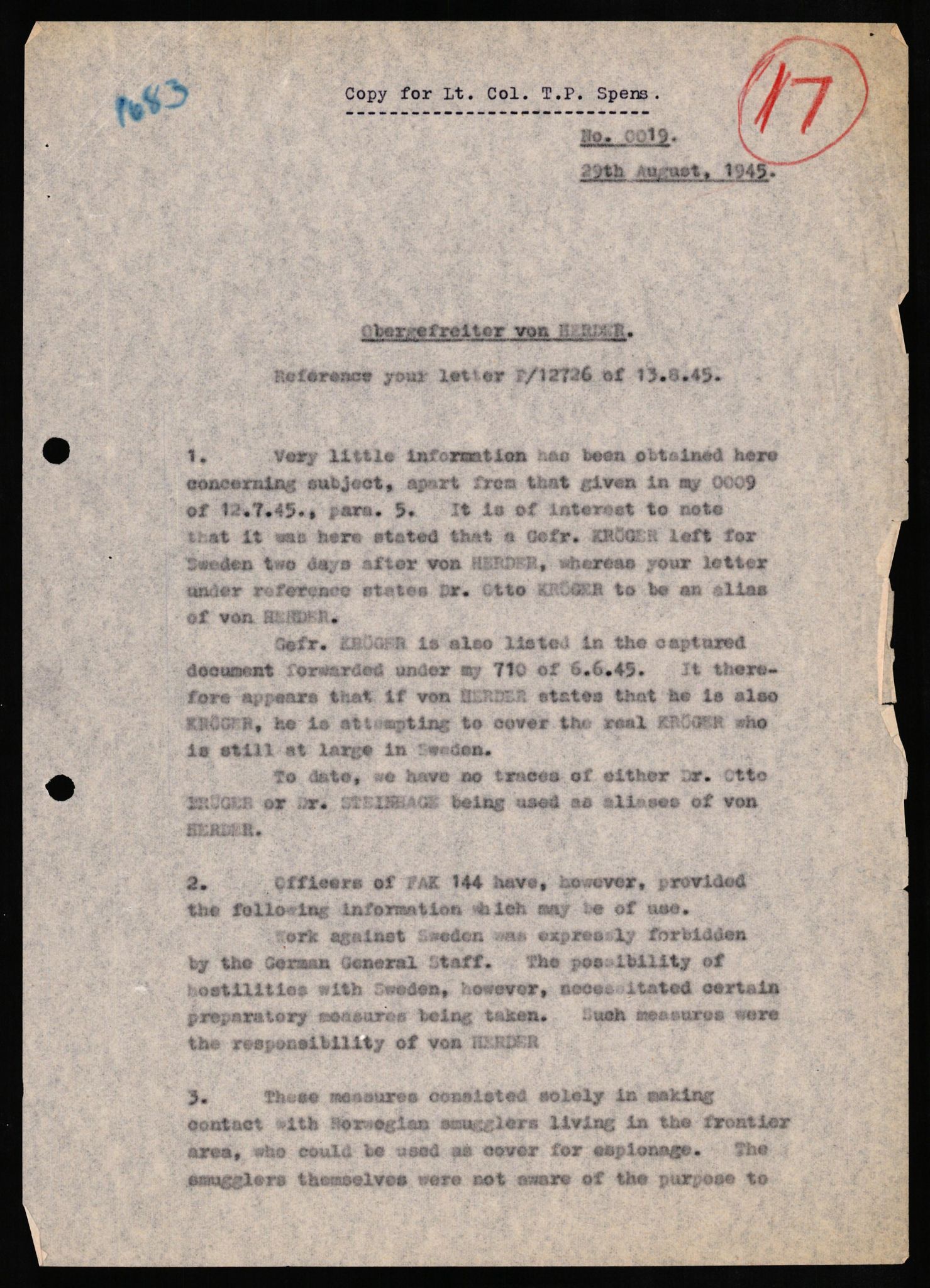 Forsvaret, Forsvarets overkommando II, AV/RA-RAFA-3915/D/Db/L0013: CI Questionaires. Tyske okkupasjonsstyrker i Norge. Tyskere., 1945-1946, s. 18