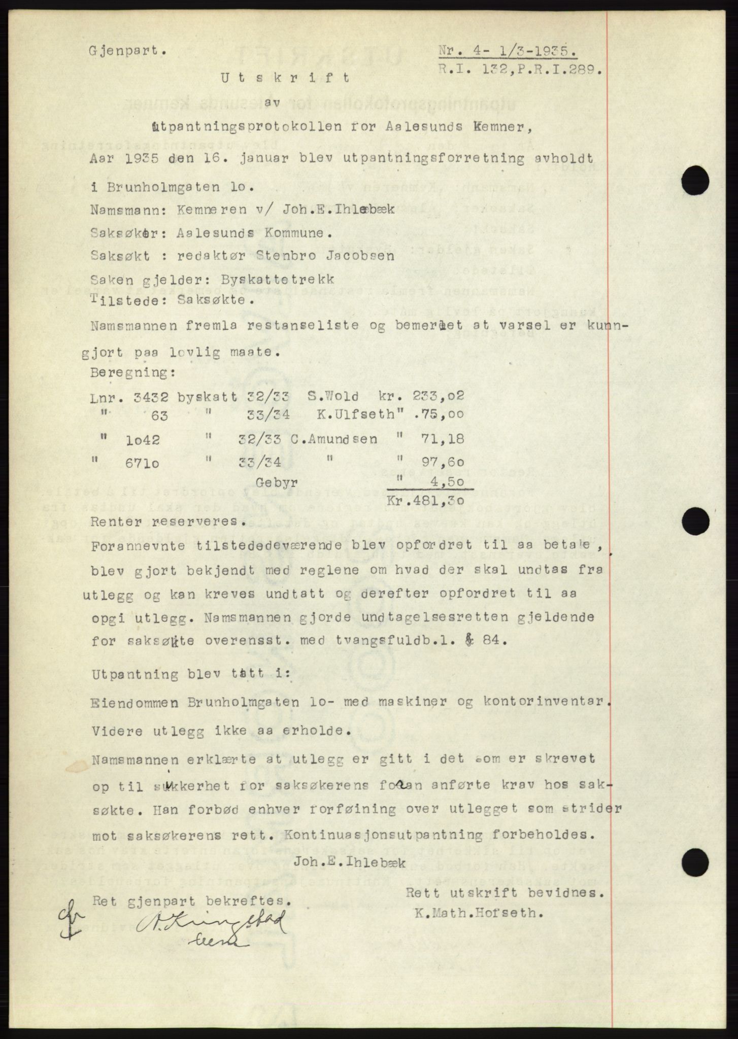 Ålesund byfogd, AV/SAT-A-4384: Pantebok nr. 32, 1934-1935, Tingl.dato: 01.03.1935