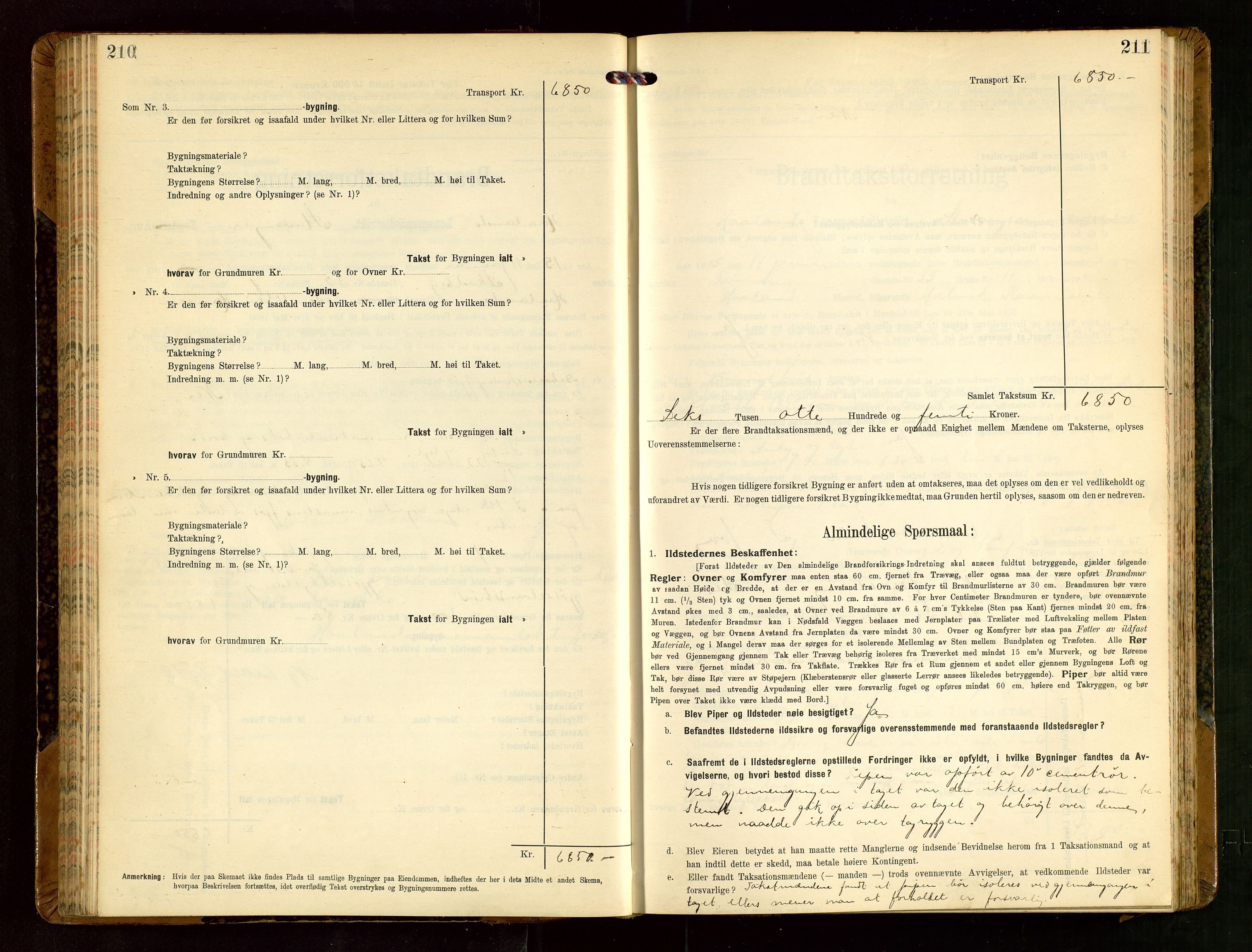 Håland lensmannskontor, AV/SAST-A-100100/Gob/L0004: Branntakstprotokoll - skjematakst. Register i boken., 1913-1915, s. 210-211