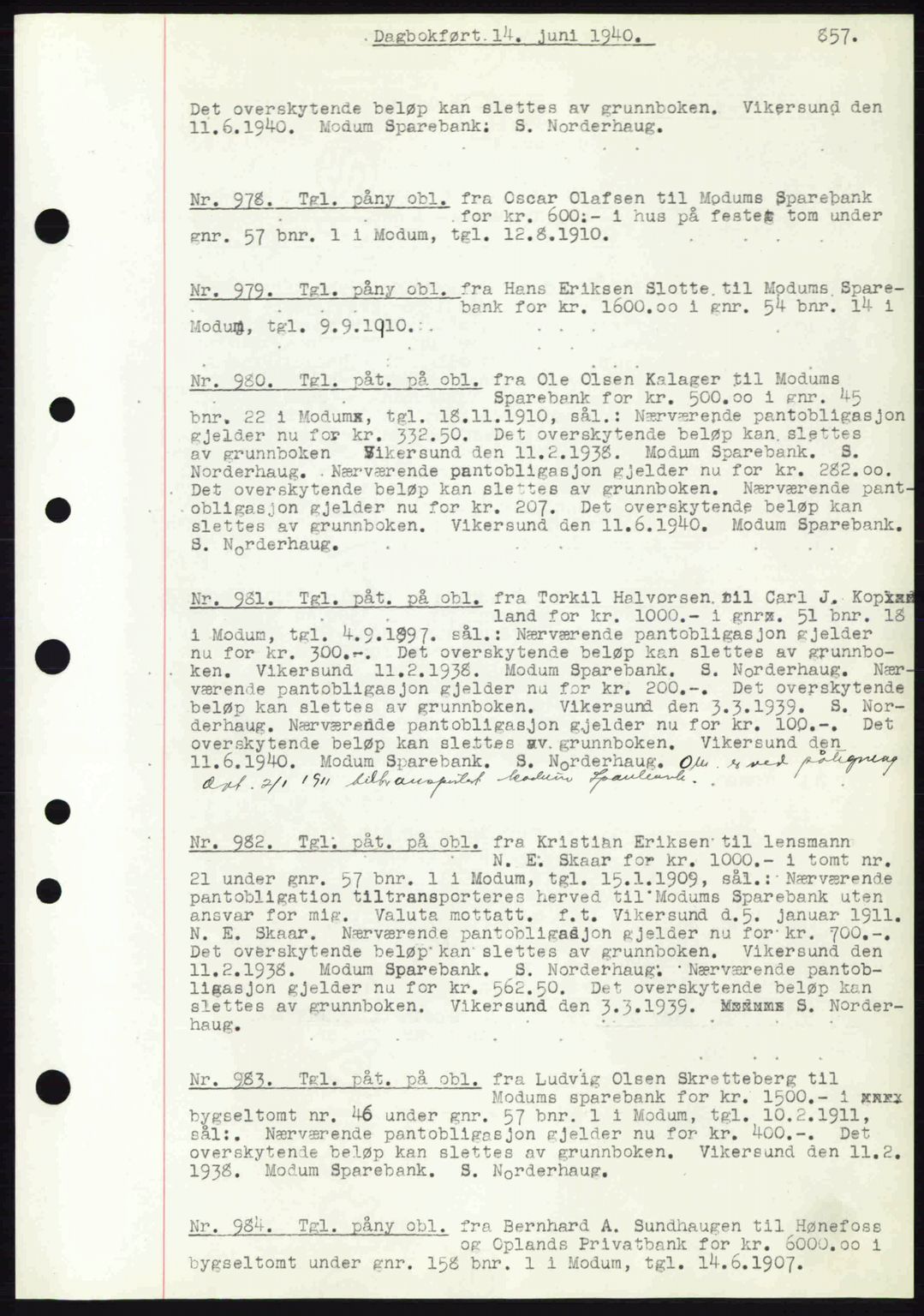 Eiker, Modum og Sigdal sorenskriveri, SAKO/A-123/G/Ga/Gab/L0041: Pantebok nr. A11, 1939-1940, Dagboknr: 978/1940